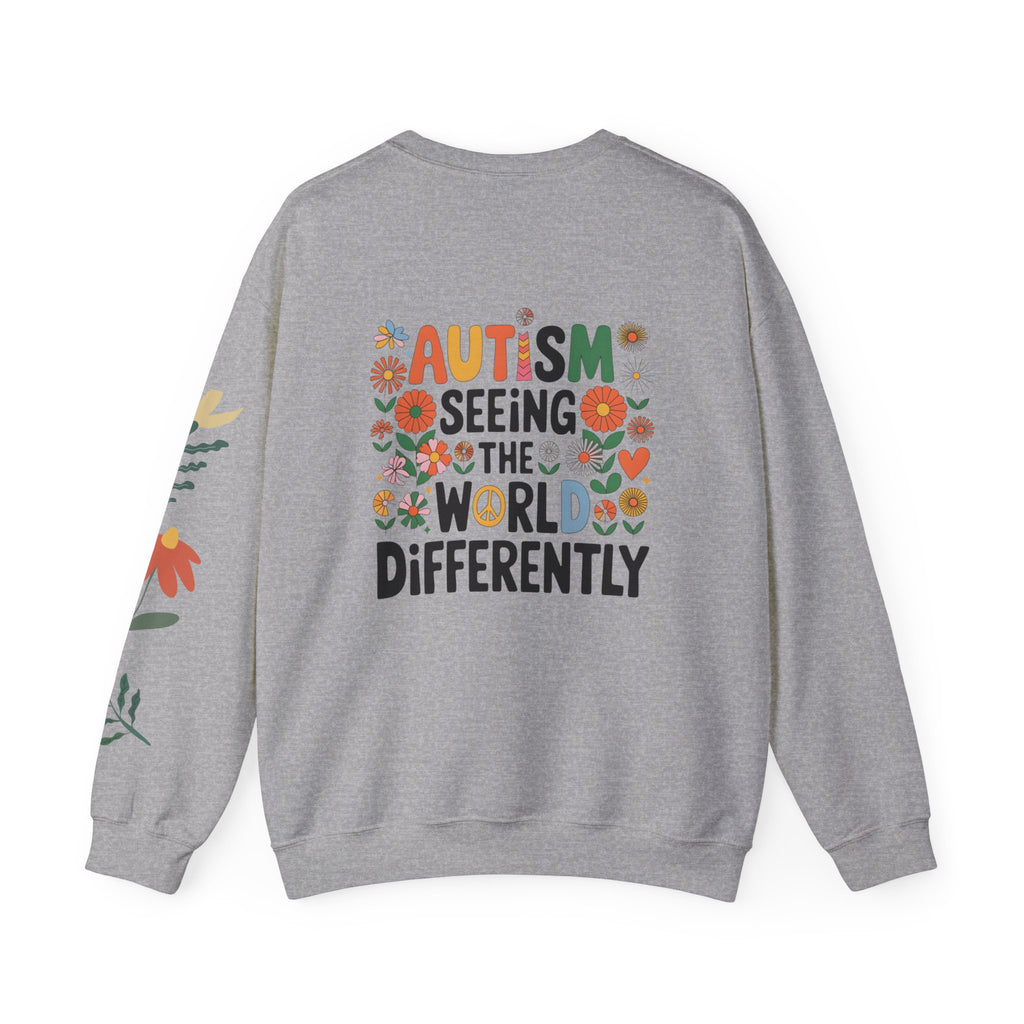 Autism Awareness Crewneck Sweatshirt — "Seeing the World Differently" Floral Design
