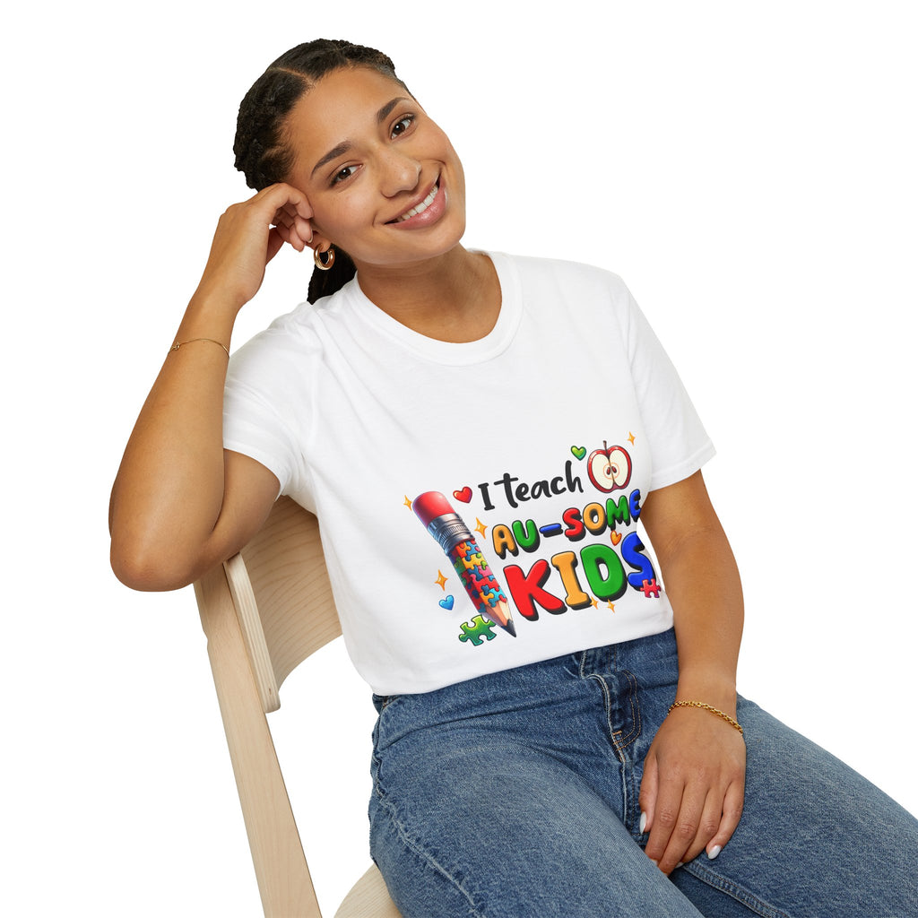 Teacher T-Shirt — "I Teach AU-SOME Kids" Colorful Autism Awareness Tee