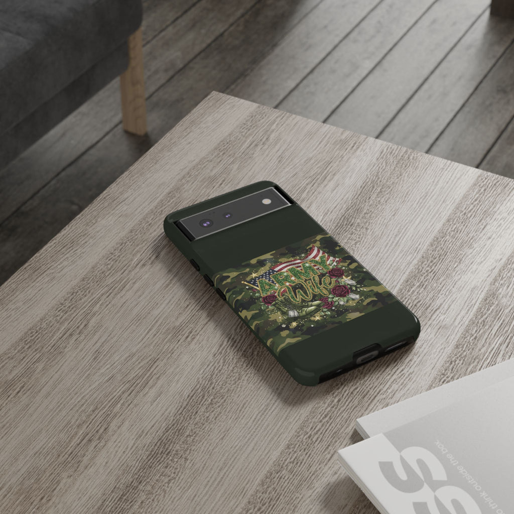 Army Wife Tough Phone Case — Camo Flag Design with Roses