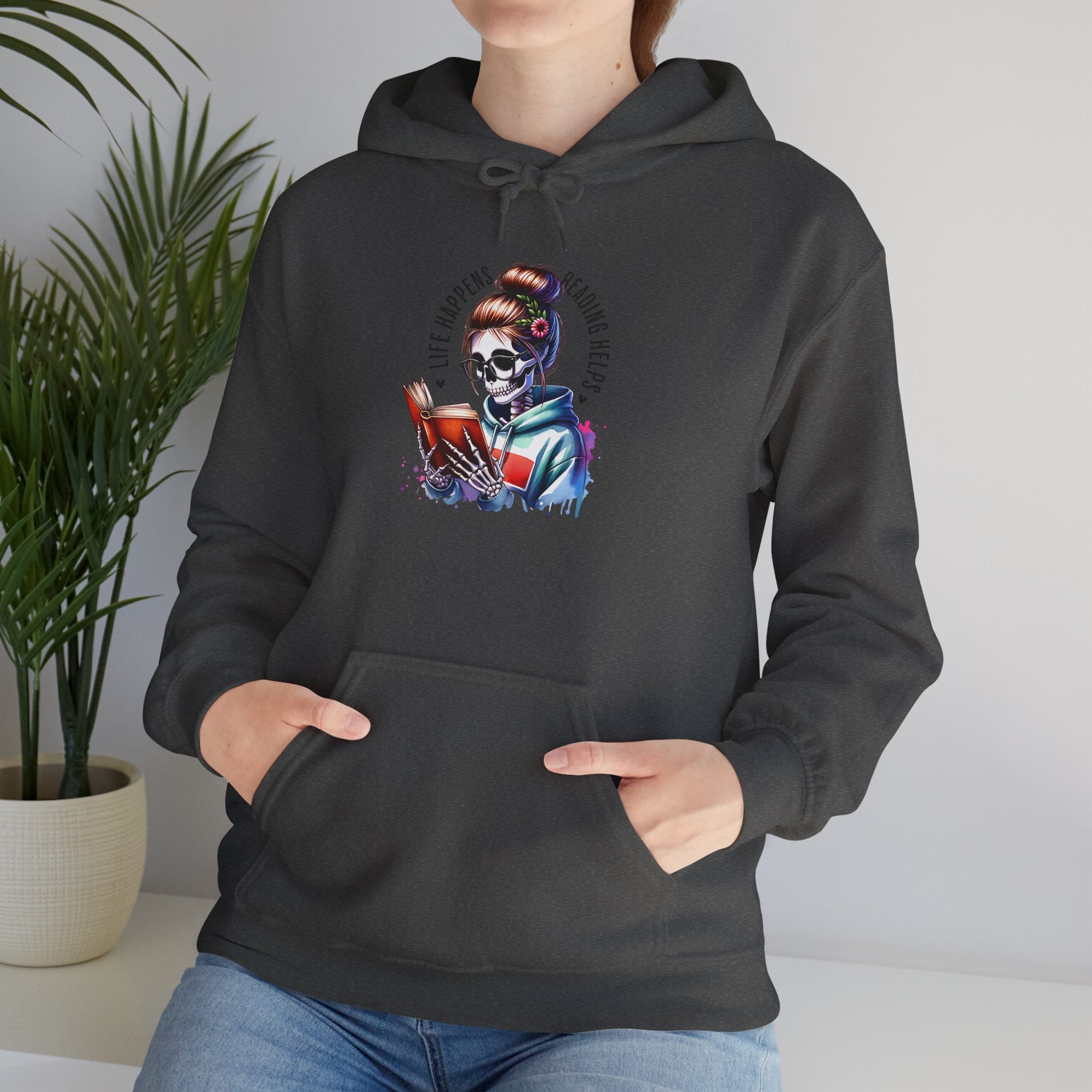 Hoodie - 'Eat, Sleep, Read, Repeat' Skeleton Reader Graphic Hoodie
