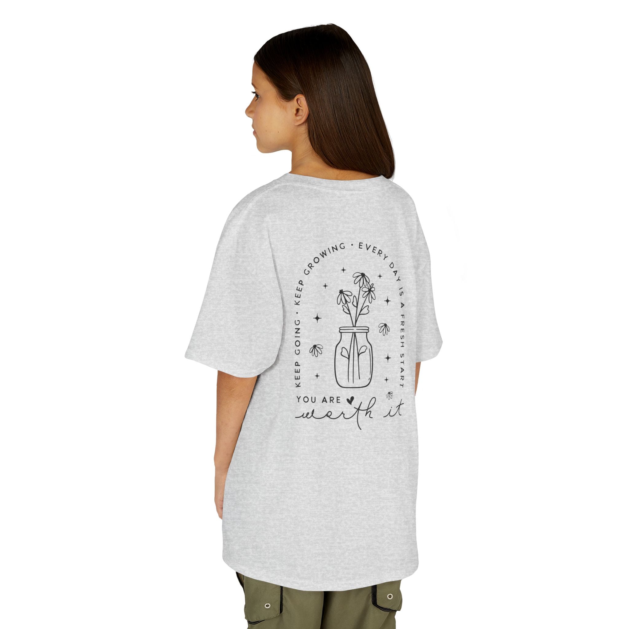 Kids Tee — “You Are Worth It” Minimal Floral Comfort Shirt
