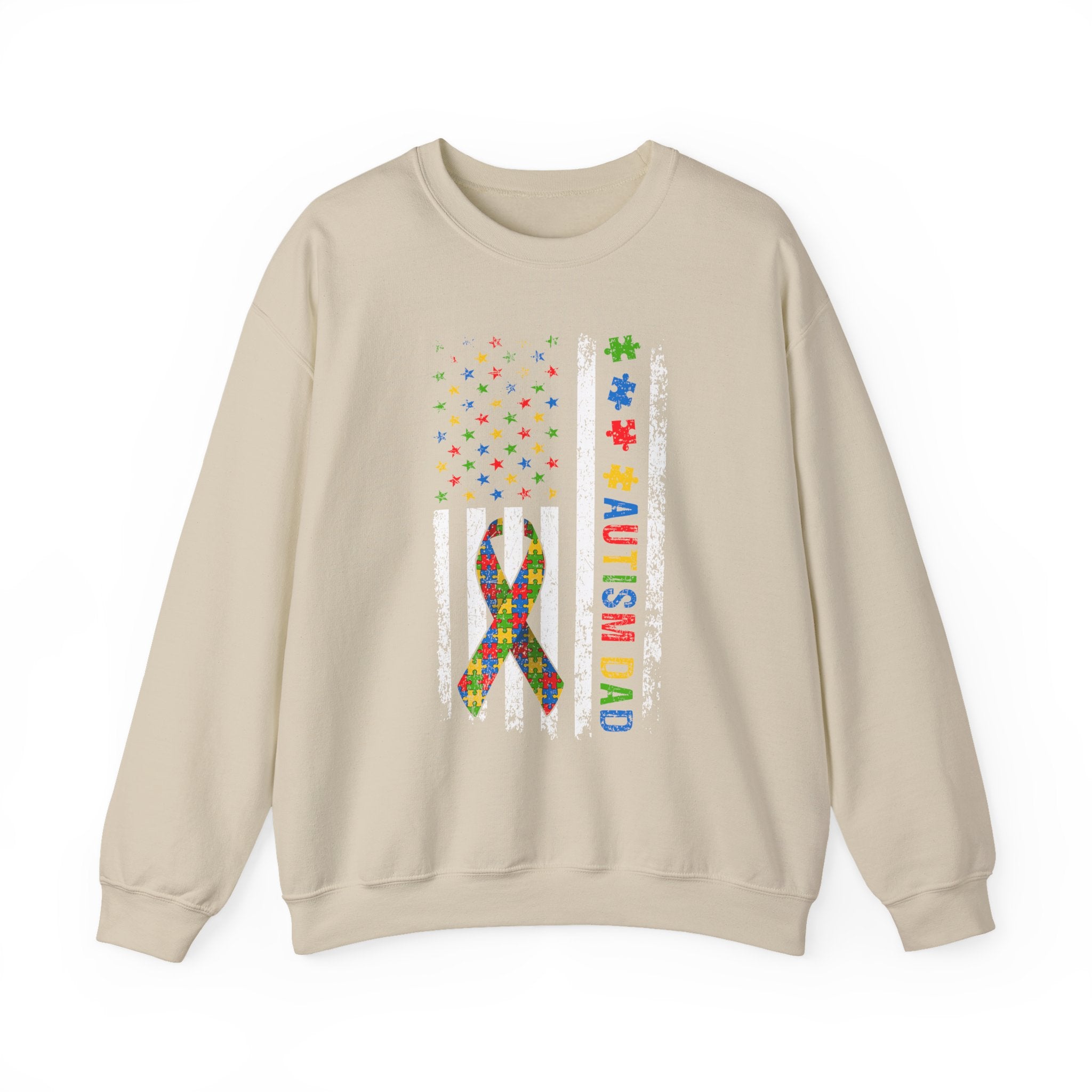 Autism Dad Puzzle Ribbon Crewneck Sweatshirt — Supportive Autism Awareness Pullover