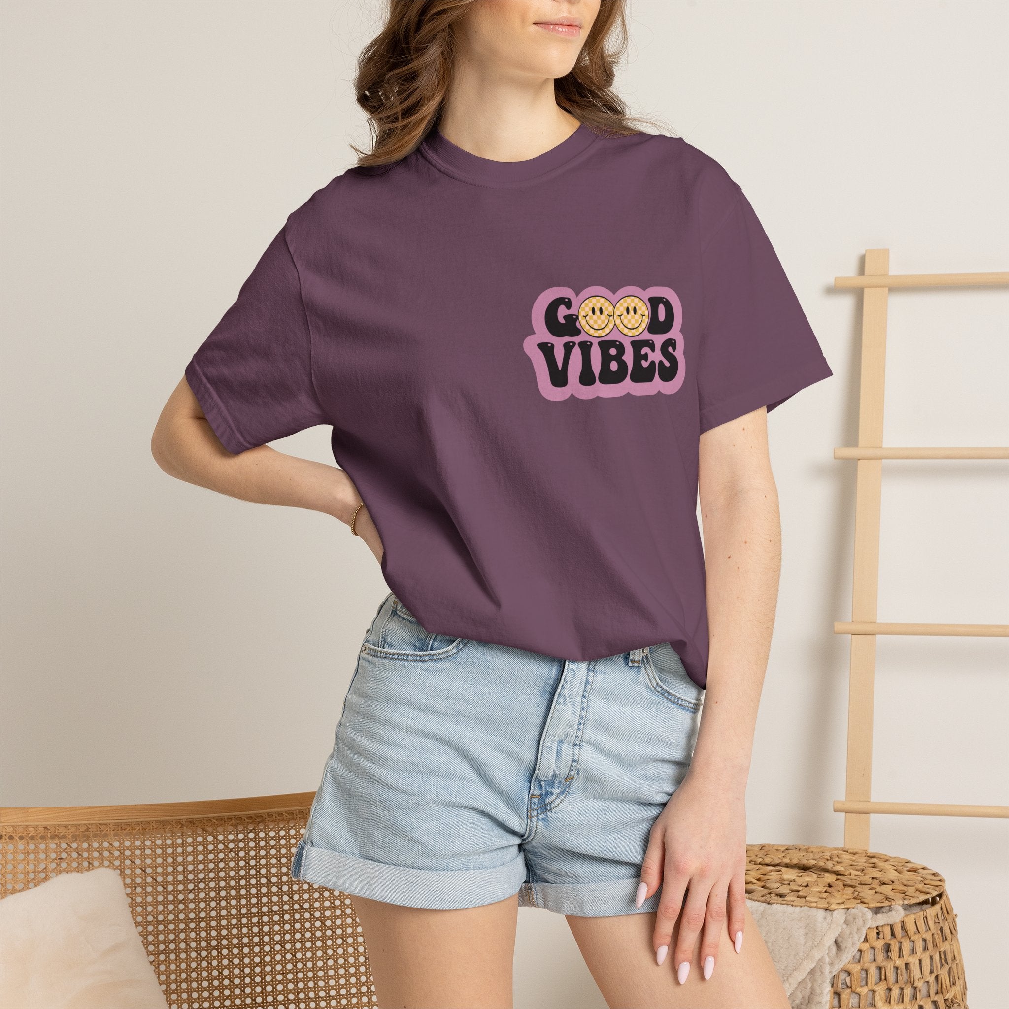 Good Vibes Retro Graphic T-Shirt — Free Spirit Smiley Desert Design