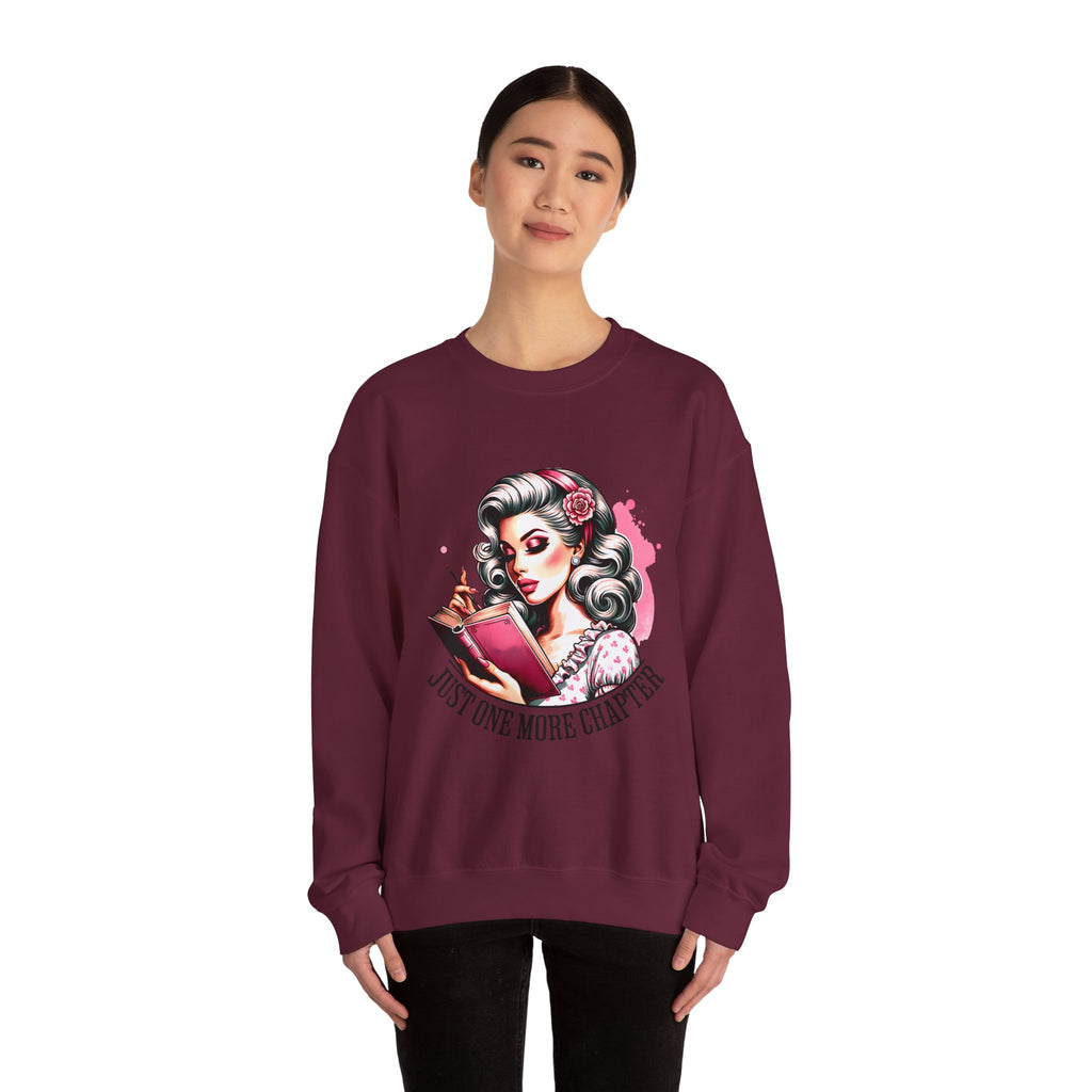 Reader Girl Sweatshirt — "Just One More Chapter" Cozy Graphic Crewneck