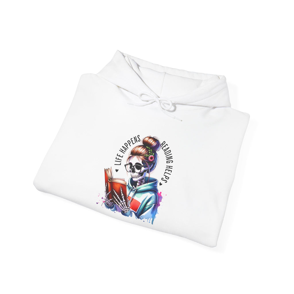 Hoodie - 'Eat, Sleep, Read, Repeat' Skeleton Reader Graphic Hoodie