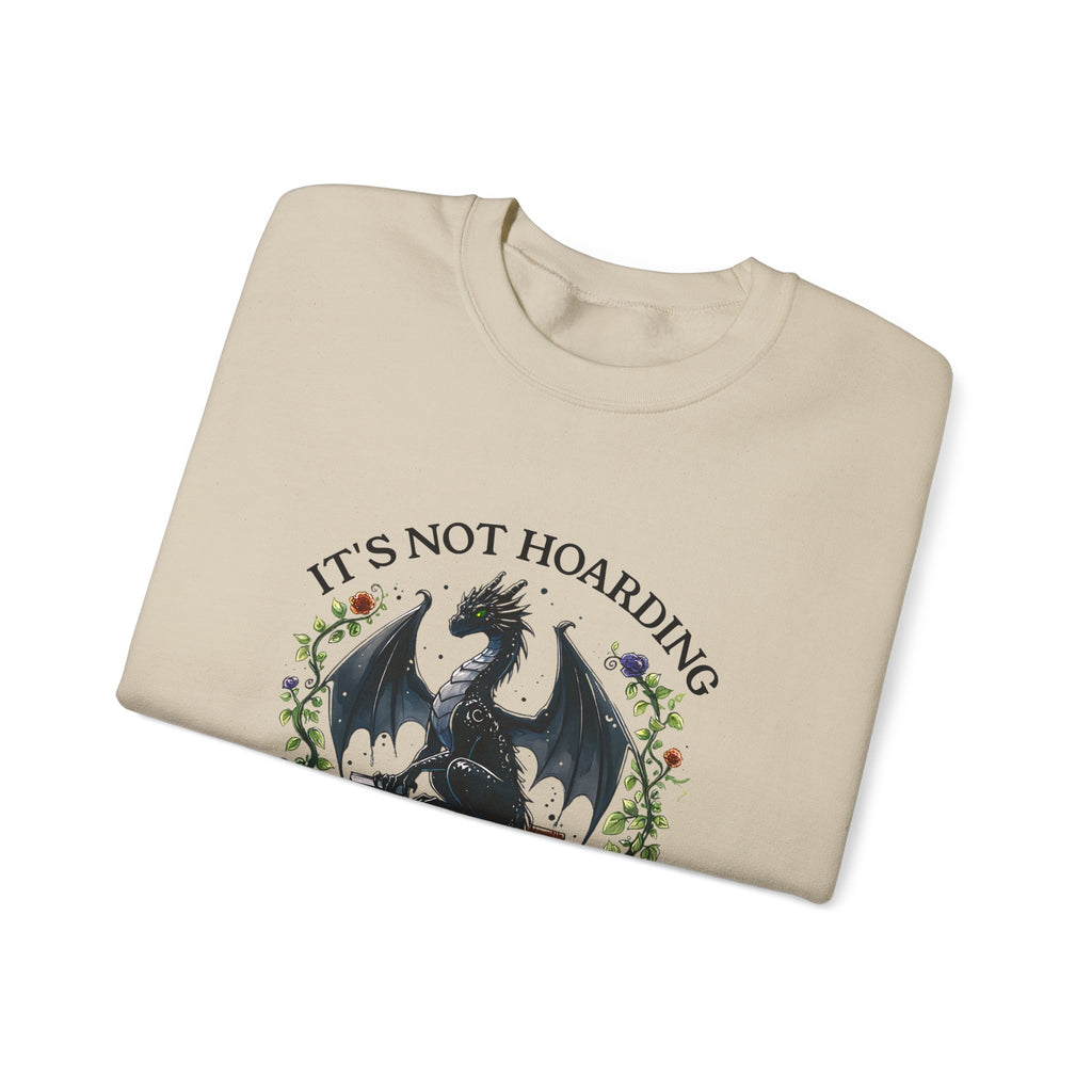 Book Dragon Crewneck Sweatshirt — "It's Not Hoarding If It's Books" Cozy Reader Pullover