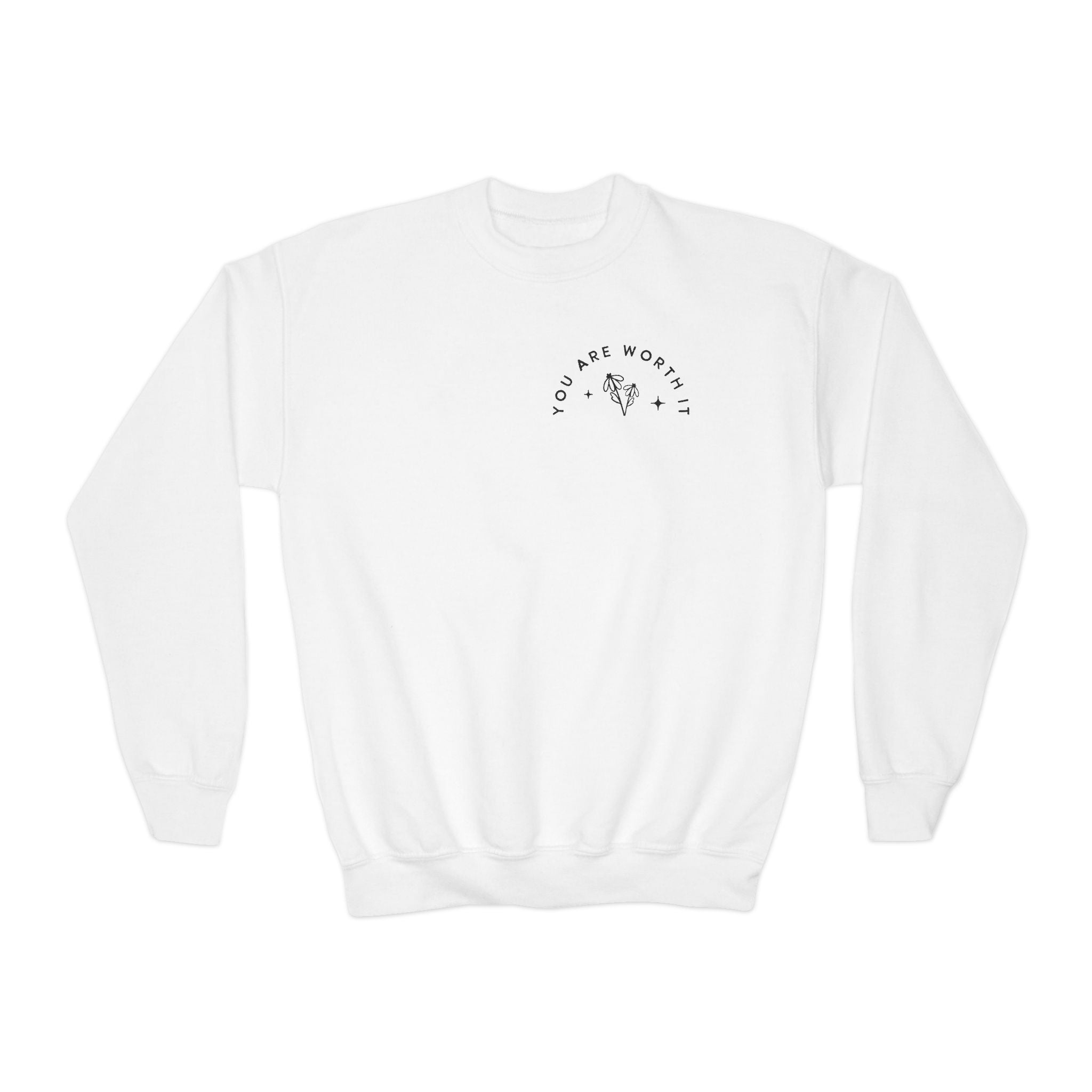 Youth Crewneck Sweatshirt — "You Are Worthy" Floral Graphic Sweatshirt