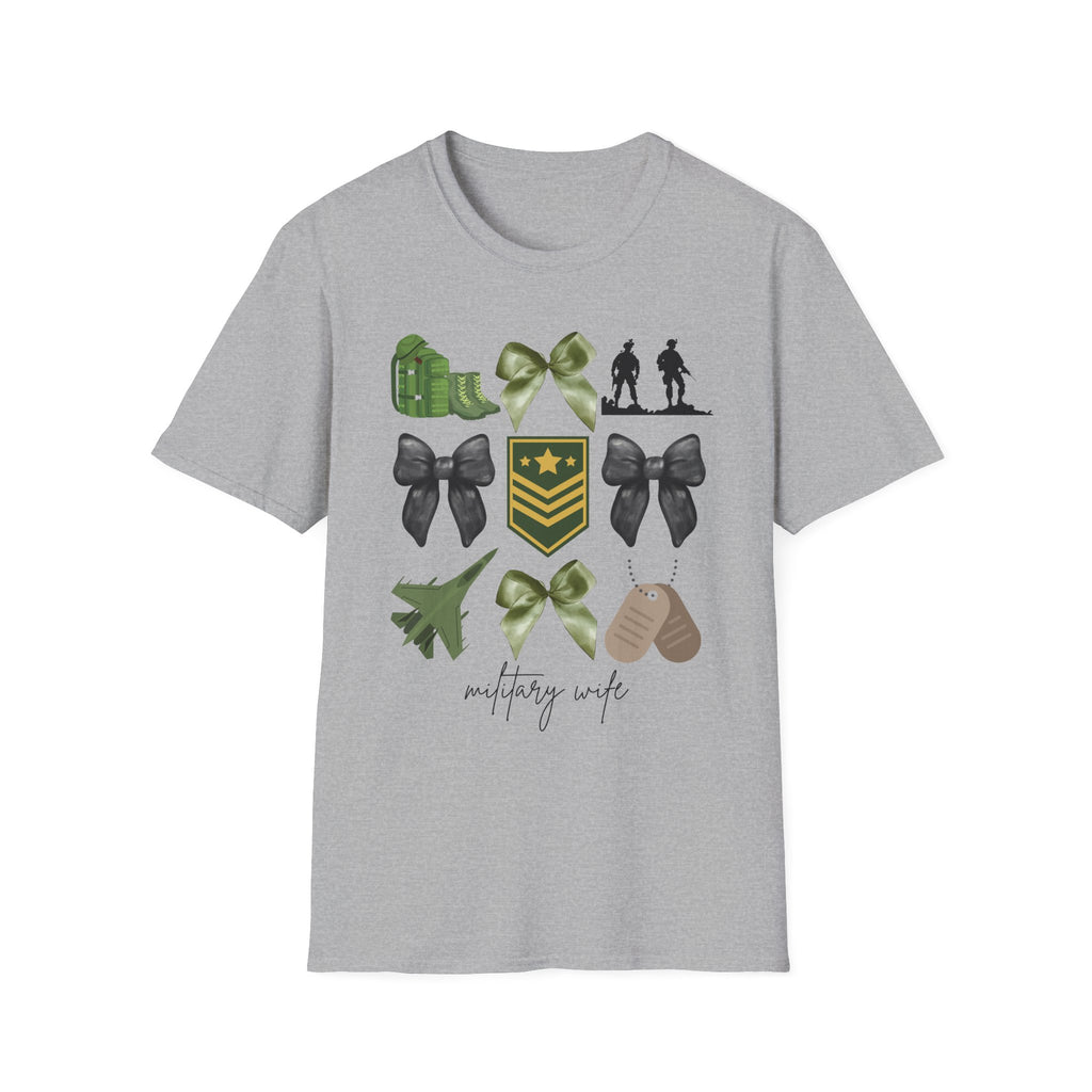 Military Wife T-Shirt — Patriotic Camouflage Ribbon & Dog Tags Tee