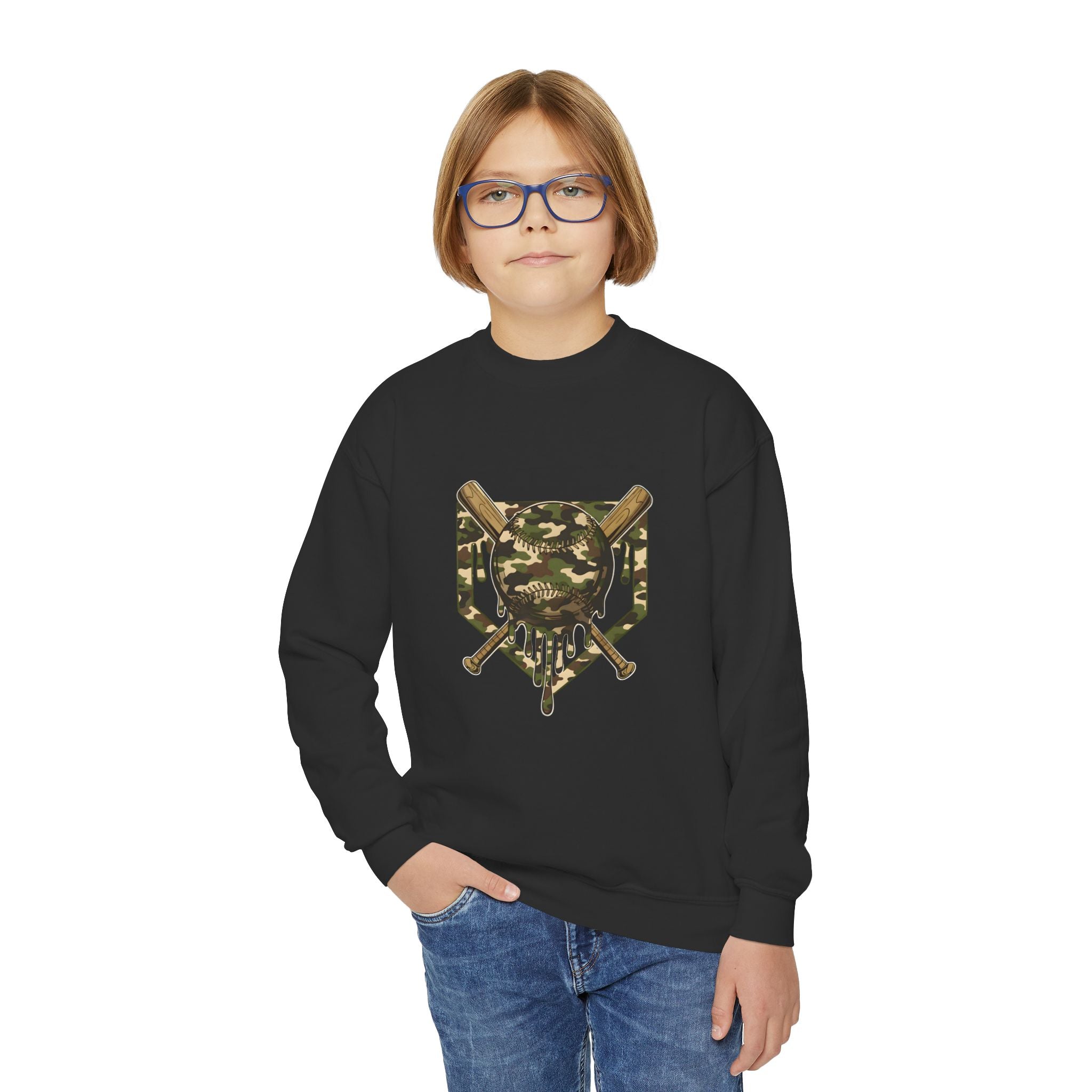 Youth Camo Baseball Shield Crewneck Sweatshirt