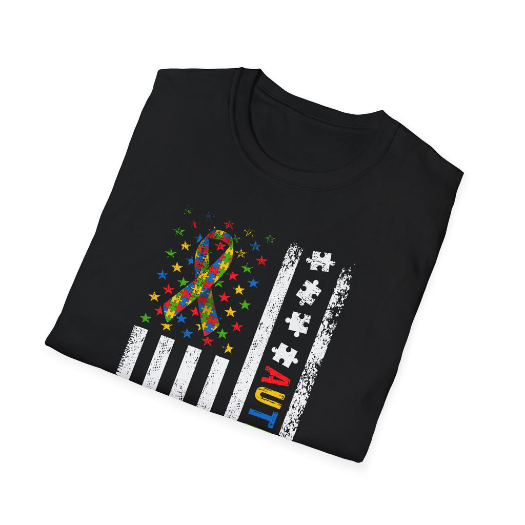 Autism Dad Flag T-Shirt — Puzzle Ribbon Elephant Pride Tee