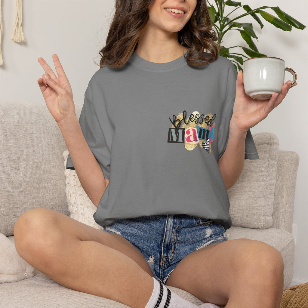 Mama Graphic T-Shirt — "Blessed Mama" Colorful Pop Art Floral Heart Tee