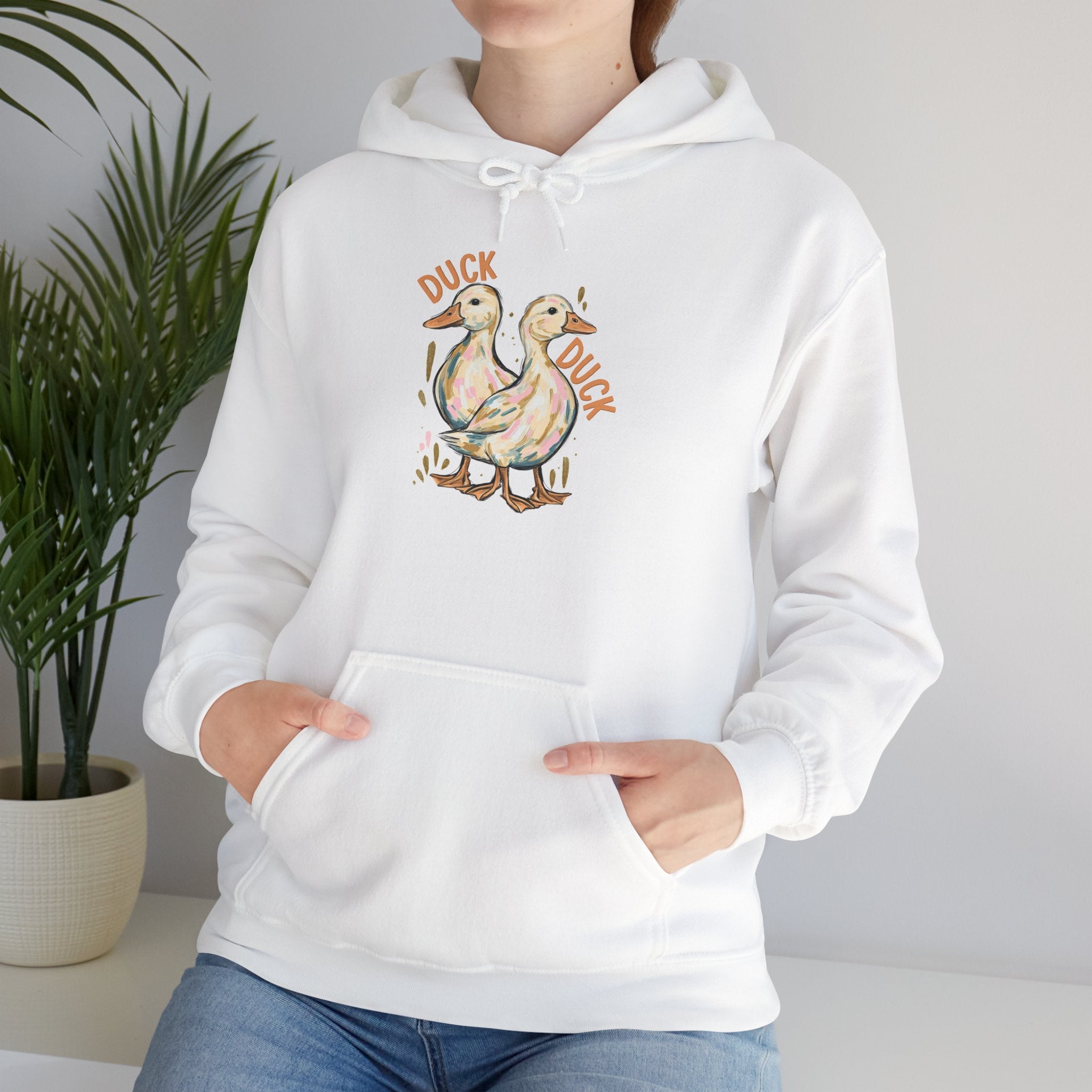 Duck & Goose Hoodie — Cute Waterfowl Graphic Pullover ("Duck Duck" Front, "Goose" Back)