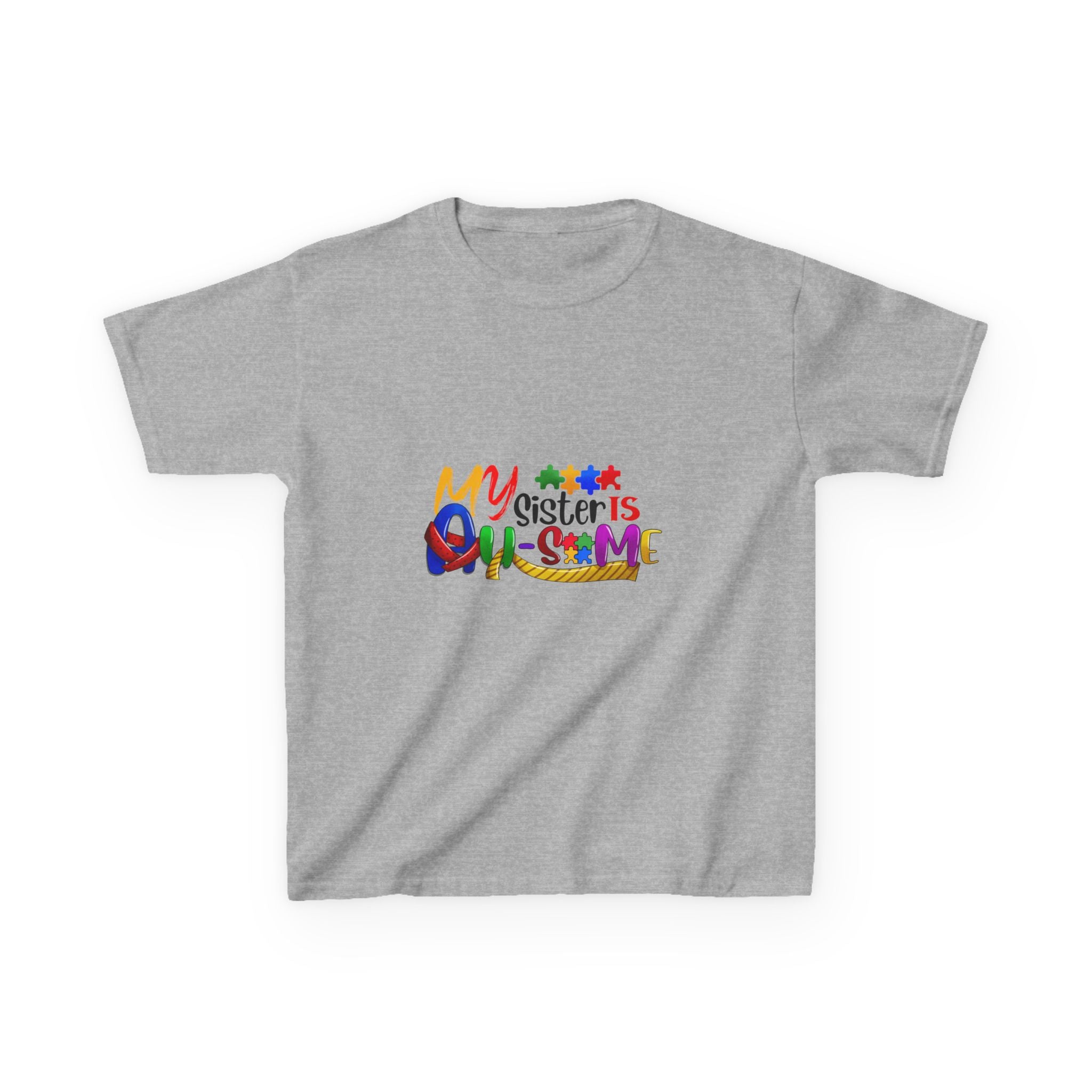 Kids T-Shirt — "My Sister is Awesome" Colorful Rainbow Typography Tee