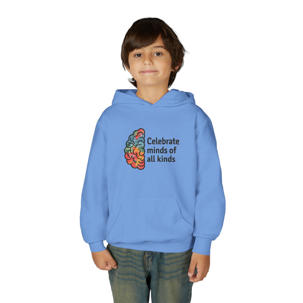 Youth Hoodie — "Celebrate Minds of All Kinds" Colorful Brain Awareness Pullover
