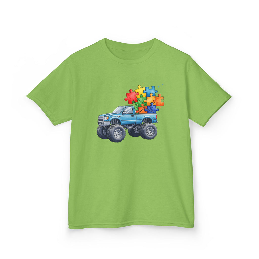Kids Monster Truck Autism Awareness T‑Shirt — Puzzle Piece Ride