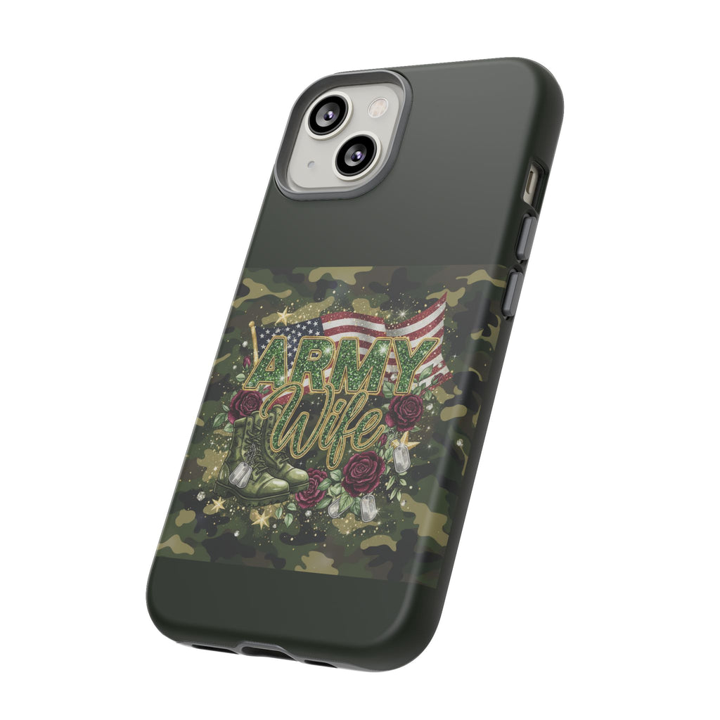 Army Wife Tough Phone Case — Camo Flag Design with Roses