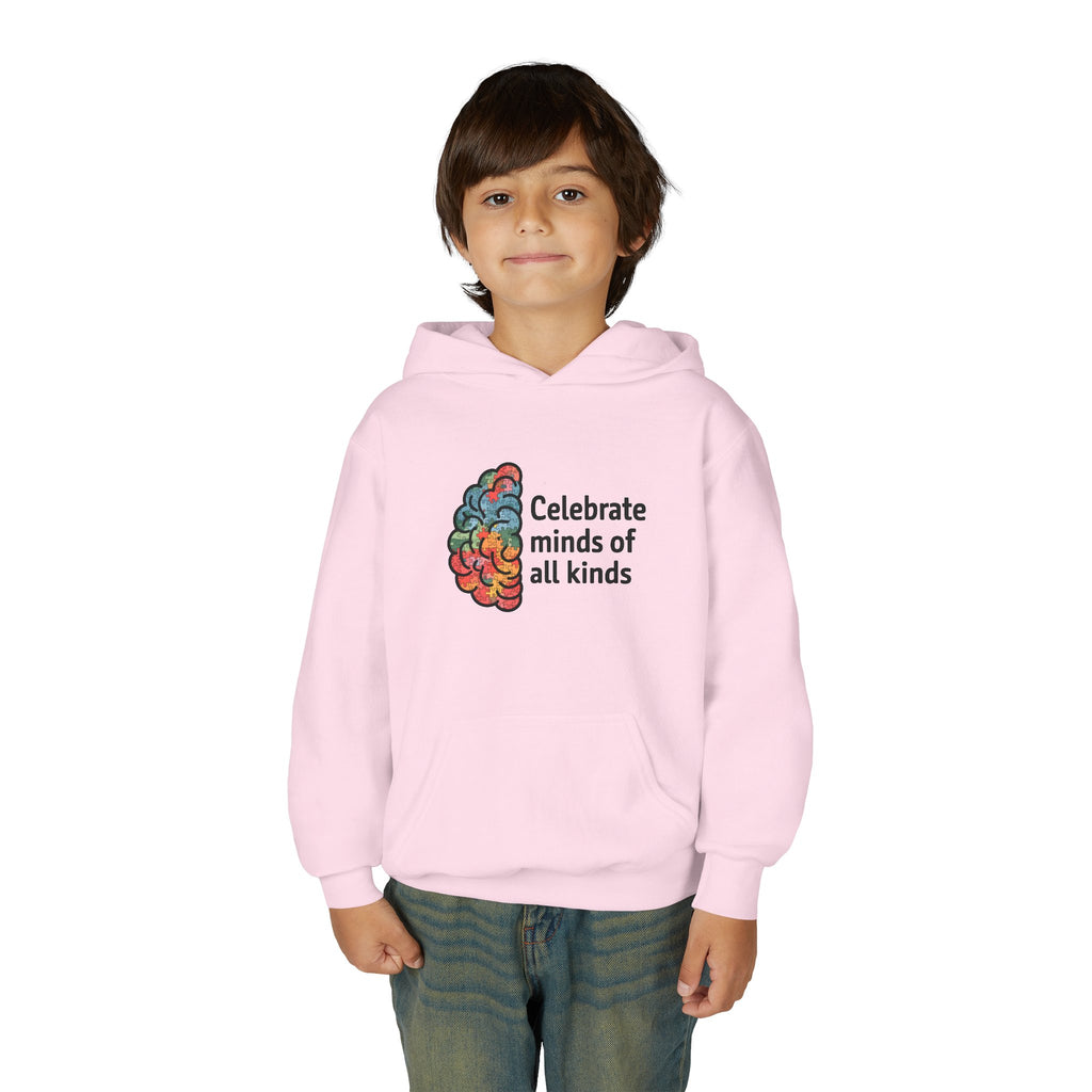 Youth Hoodie — "Celebrate Minds of All Kinds" Colorful Brain Awareness Pullover