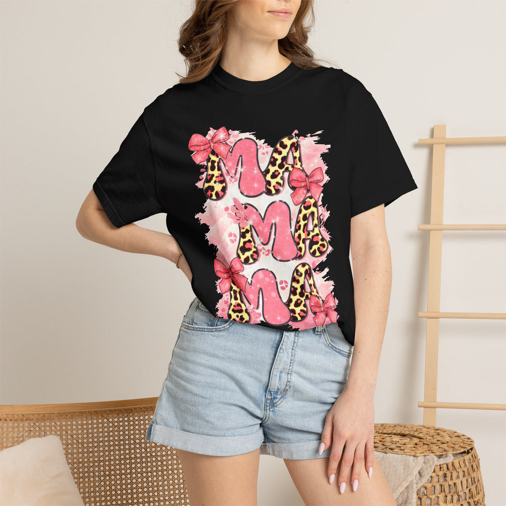 Mama Leopard Floral T-Shirt — Pink Bow Mother's Day Tee