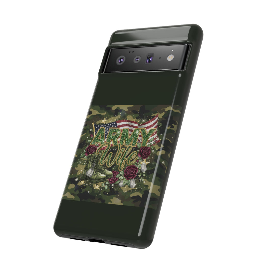 Army Wife Tough Phone Case — Camo Flag Design with Roses