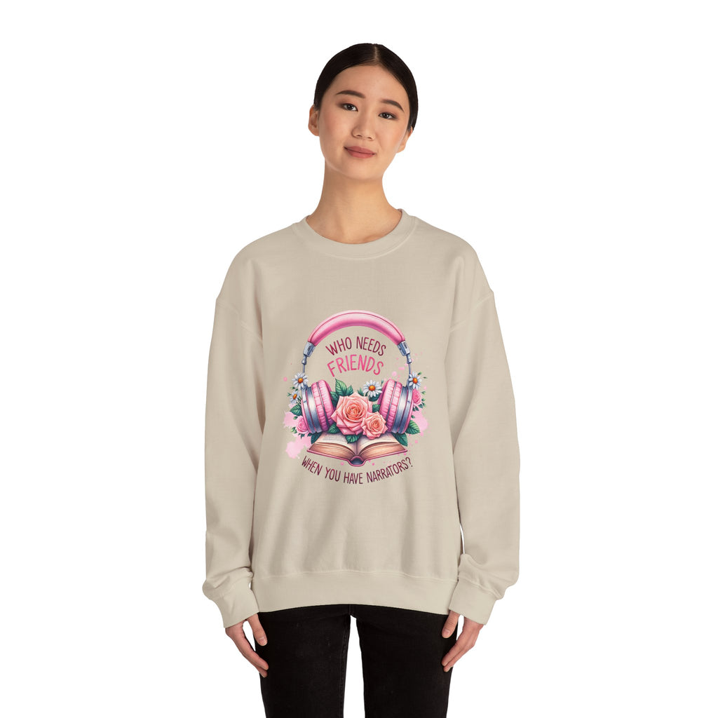 Crewneck Sweatshirt - "Who Needs Friends When You Have Headphones" Floral Pink Headphone Design