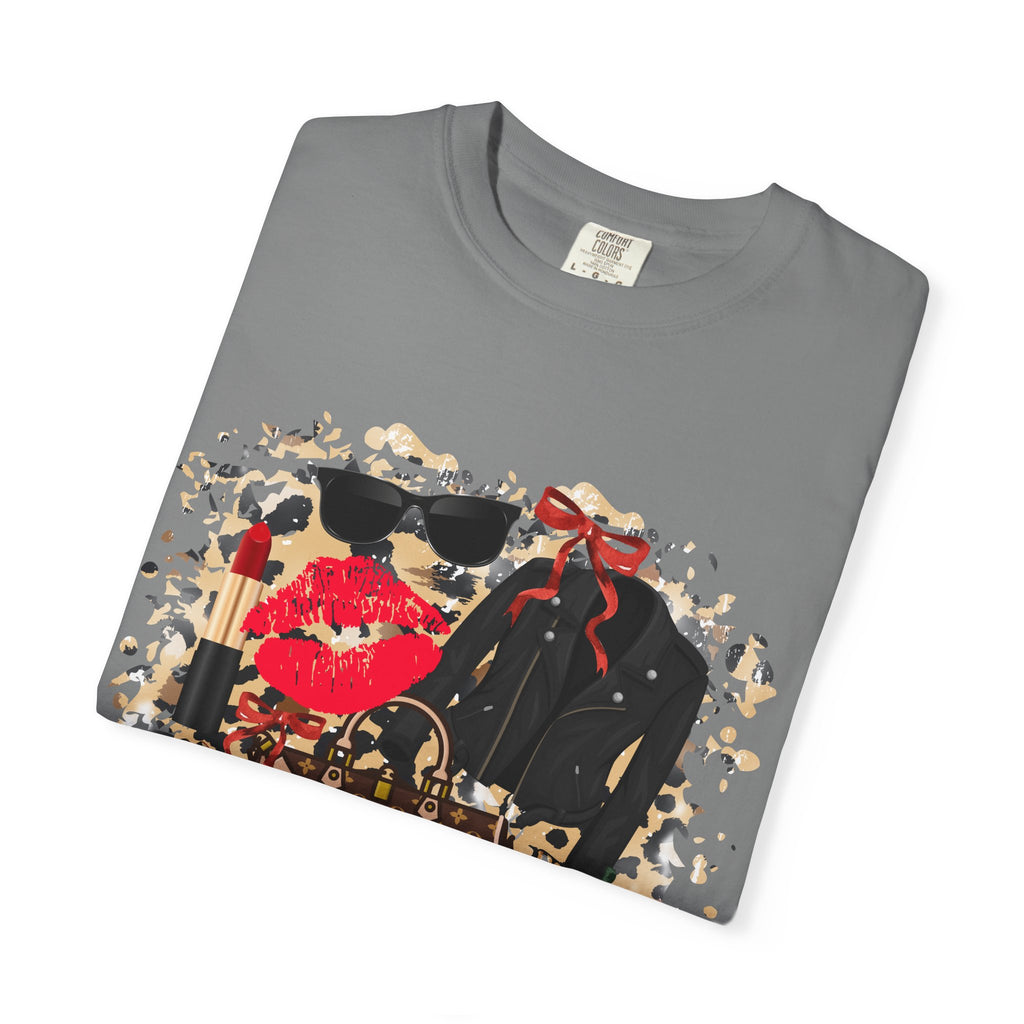 Graphic Fashion Tee — Luxury Handbag & Lips Collage
