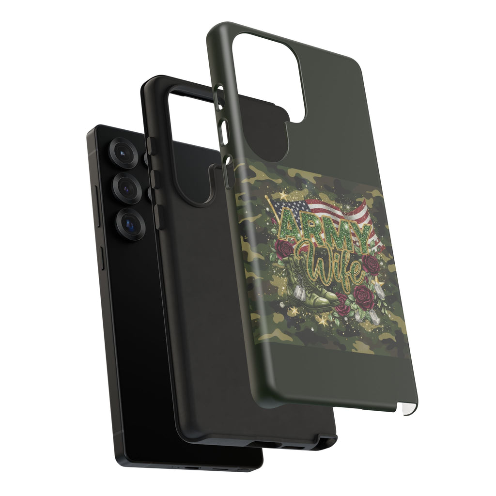Army Wife Tough Phone Case — Camo Flag Design with Roses