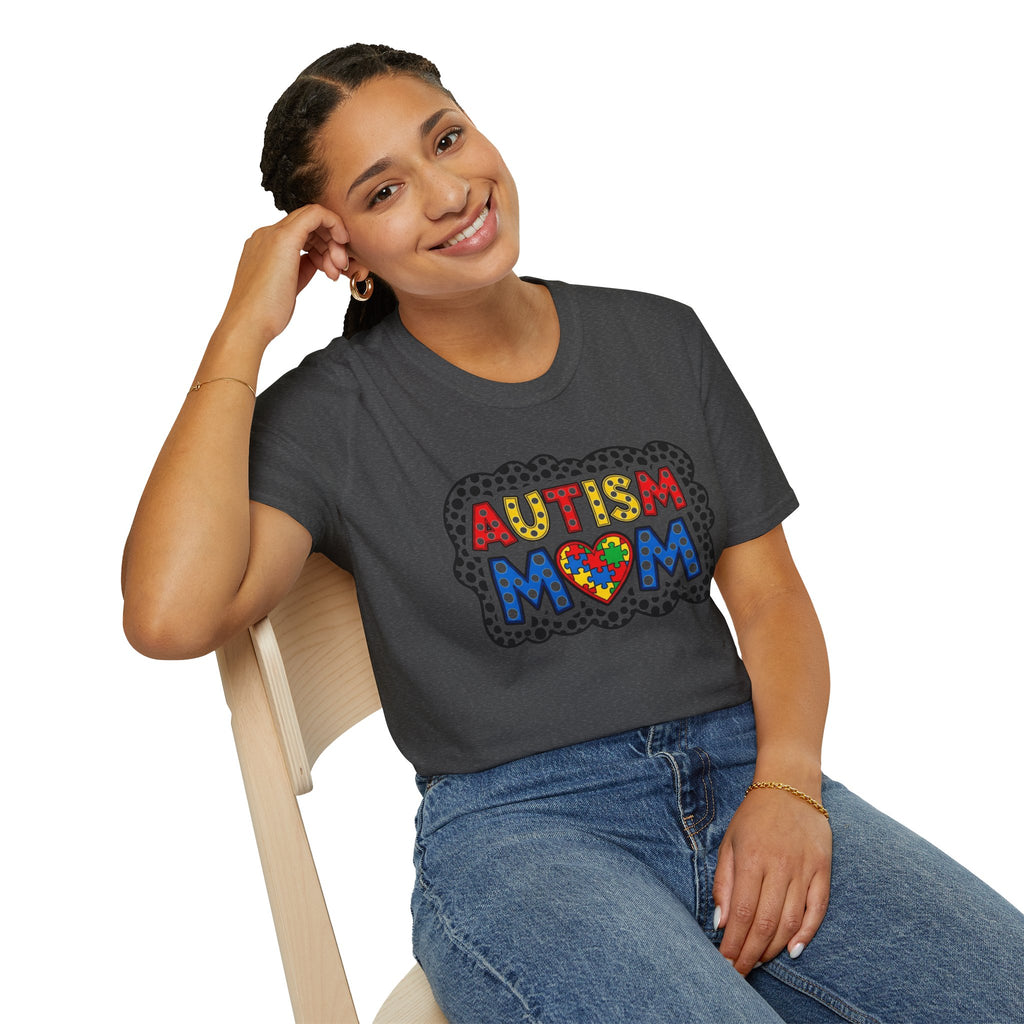 Autism Mom T-Shirt — Colorful Puzzle Heart Support Tee