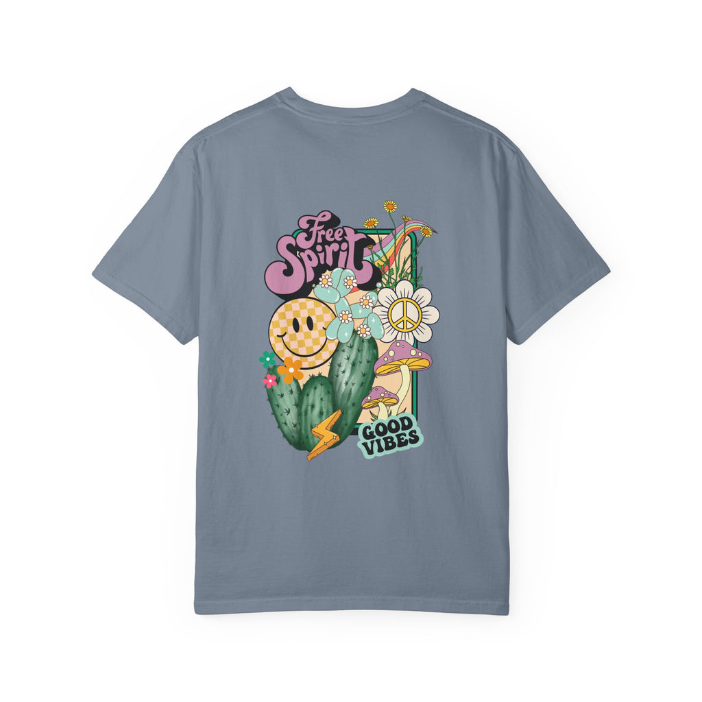 Good Vibes Retro Graphic T-Shirt — Free Spirit Smiley Desert Design