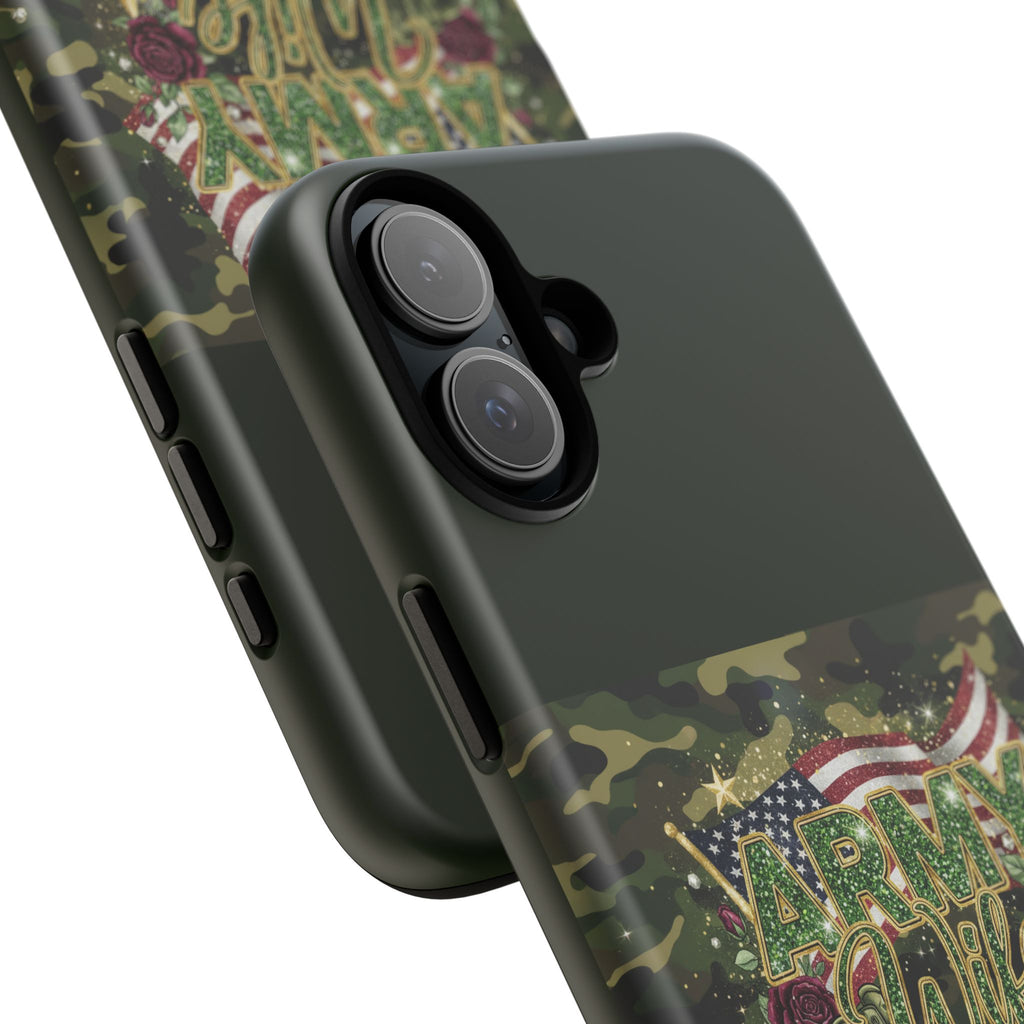 Army Wife Tough Phone Case — Camo Flag Design with Roses