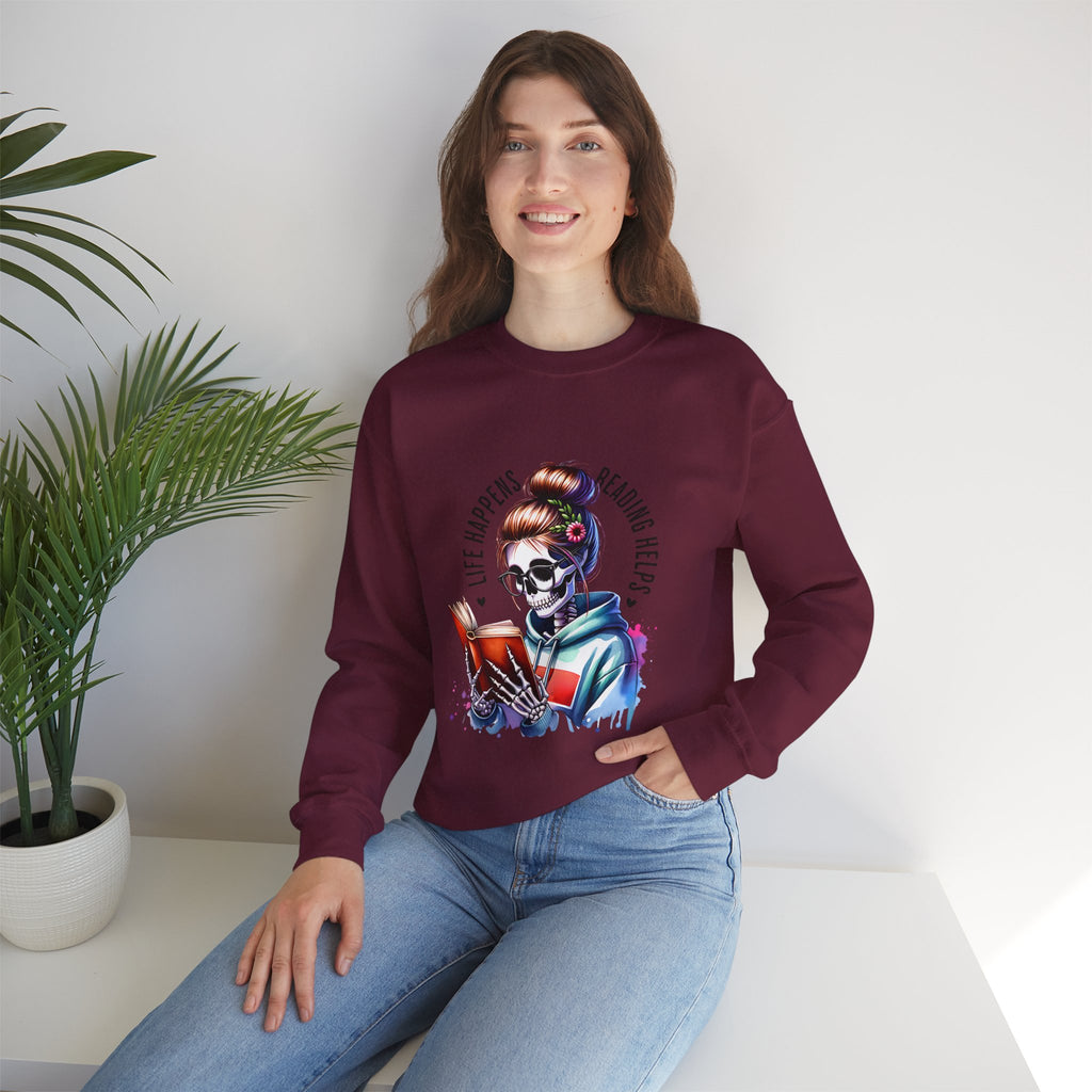 Reading Heals Sweatshirt — Skull Booklover Crewneck