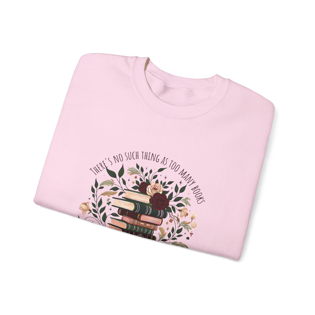 Book Lover Crewneck Sweatshirt – “Books and Tea” Floral Stack Graphic