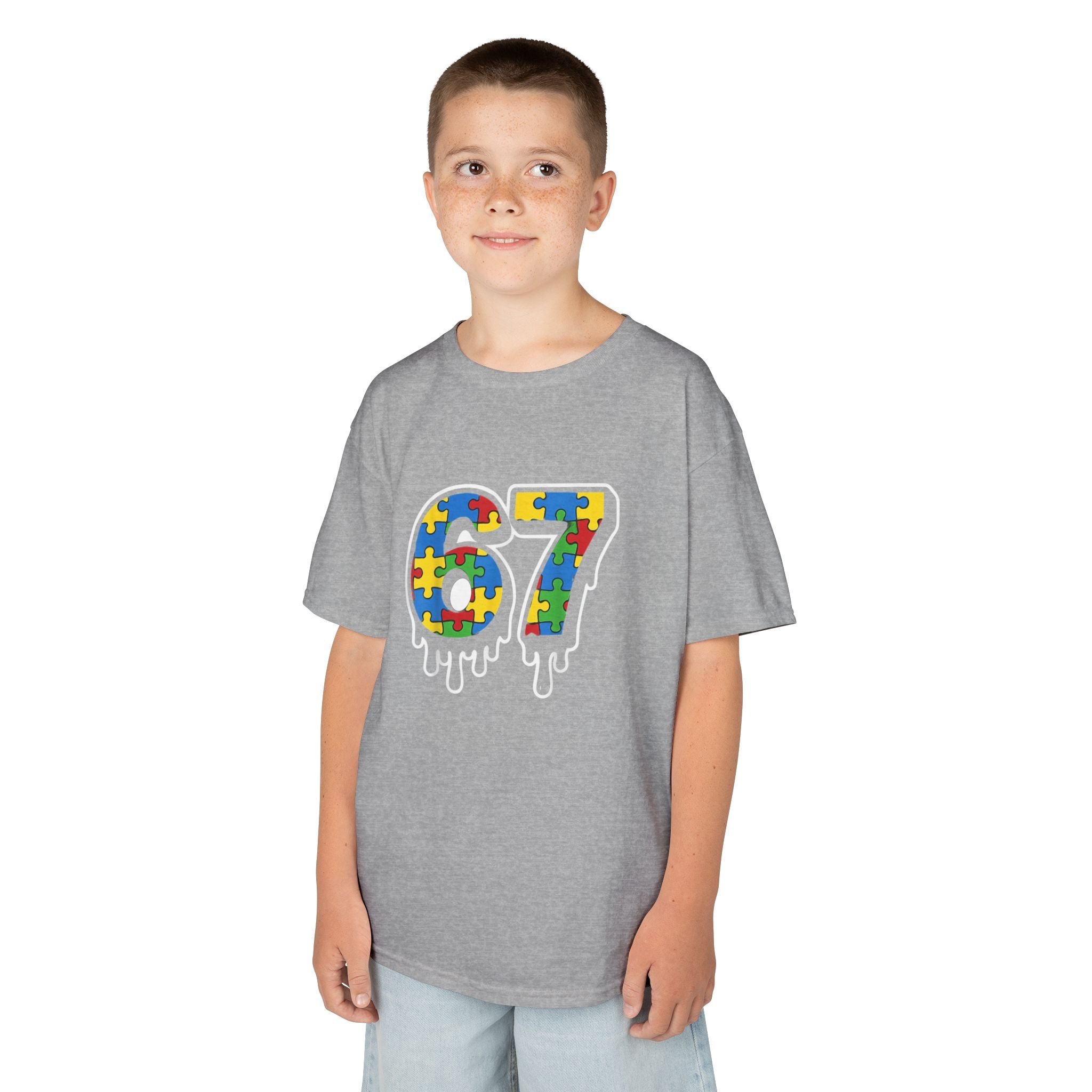 Kids Puzzle Number 67 T-Shirt — Colorful Autism Awareness Tee