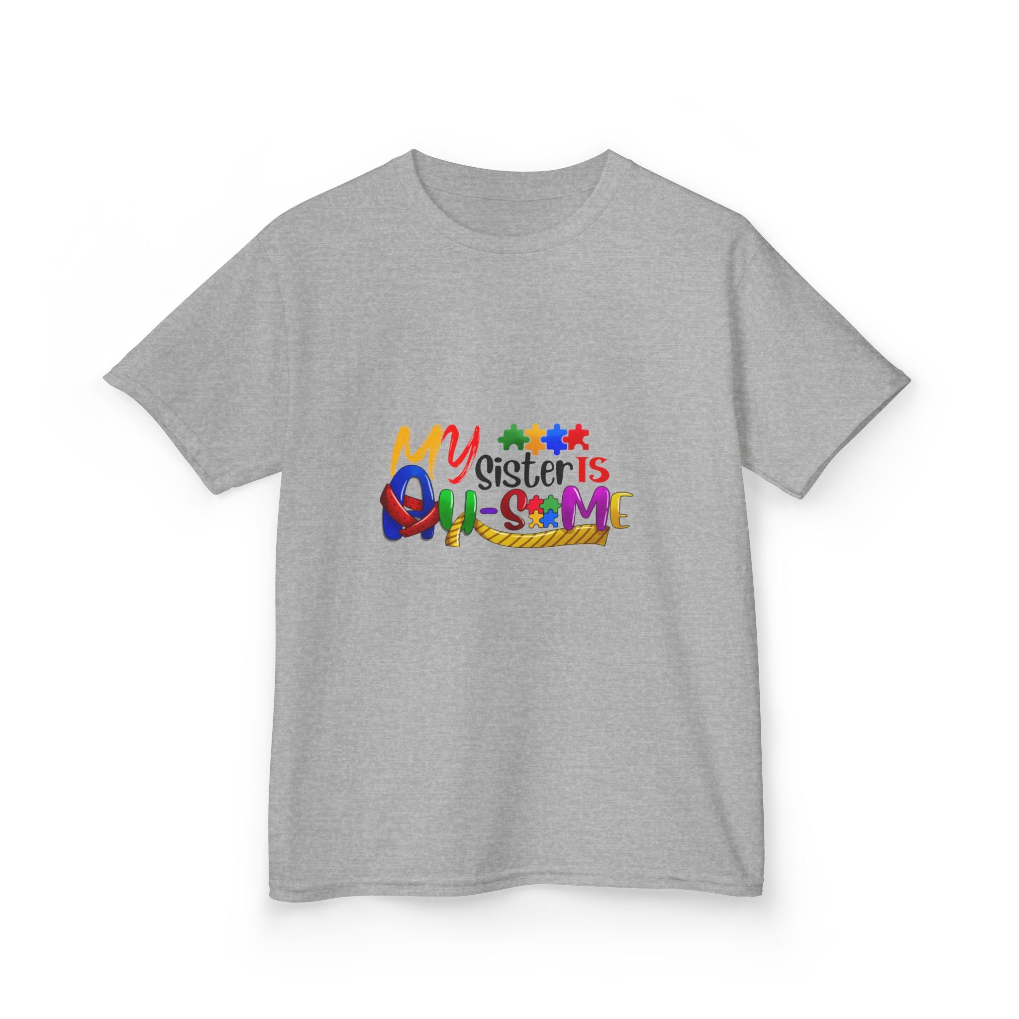 Kids T-Shirt — "My Sister is Awesome" Colorful Rainbow Typography Tee