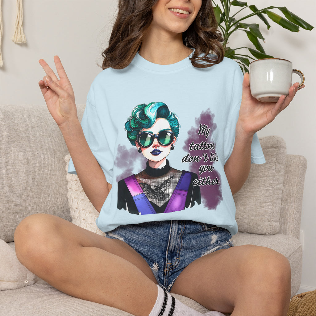 Graphic T-Shirt — Retro Punk Portrait with “My Tattoos Don’t Like You Either” Slogan