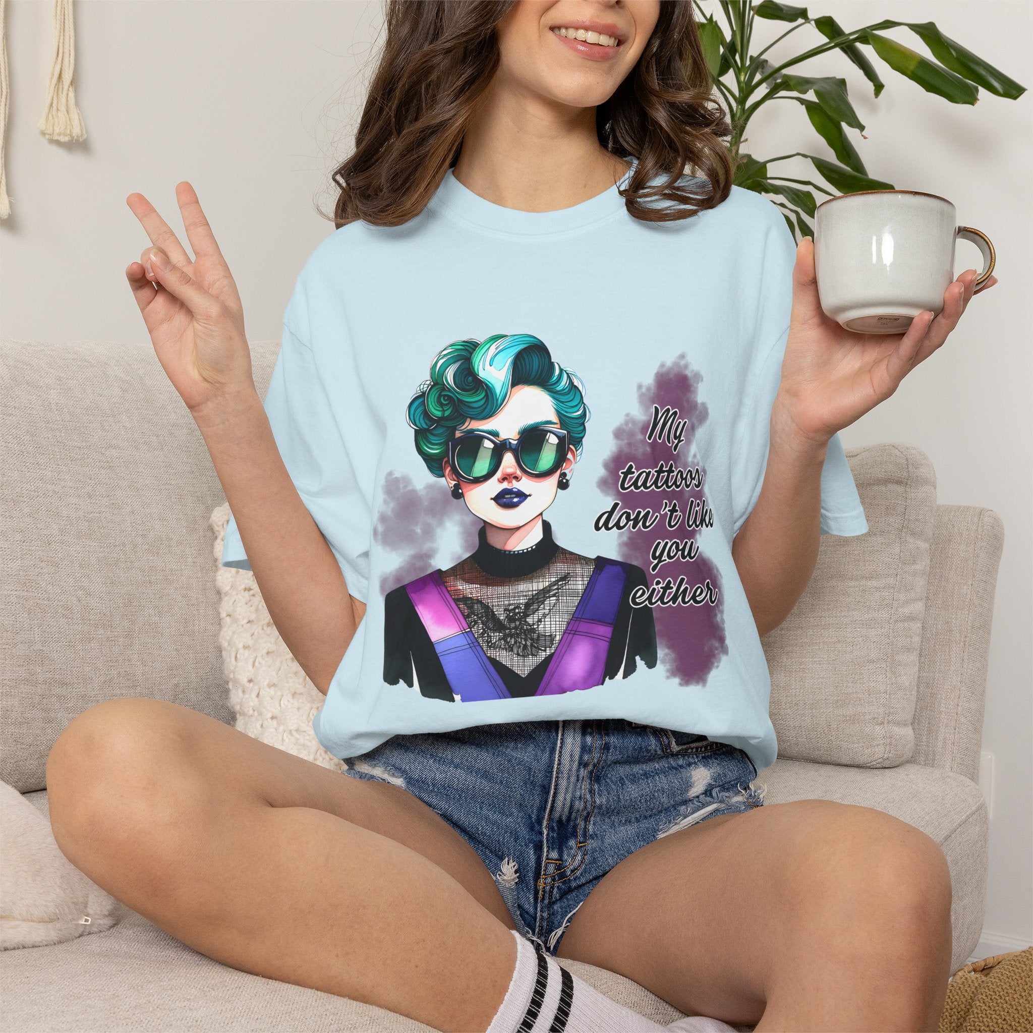 Graphic T-Shirt — Retro Punk Portrait with “My Tattoos Don’t Like You Either” Slogan