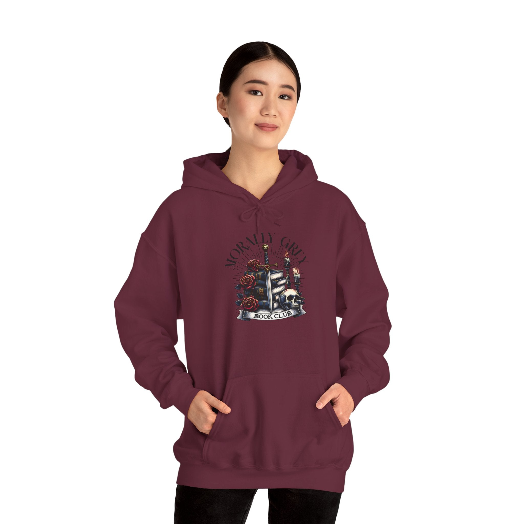 Horror Girl Graphic Hoodie – Gothic Roses & Vintage Candle Illustration