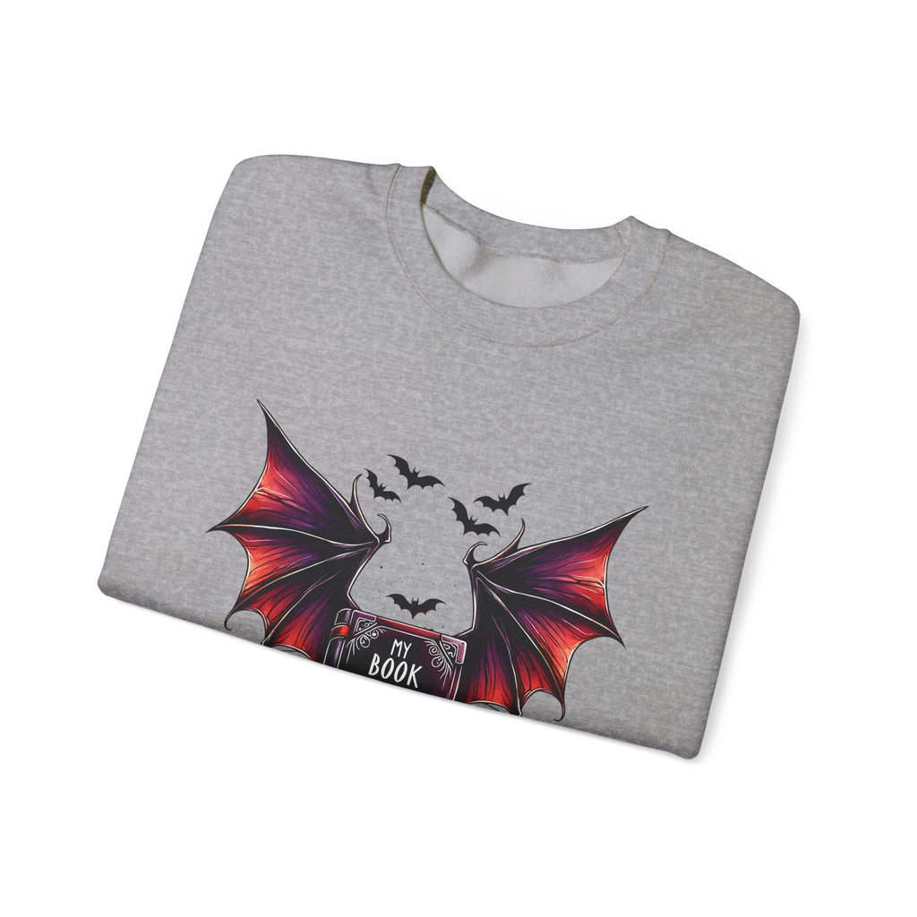 Bat Wings Book Lover Sweatshirt – "My Book Boyfriend Has Wings" Gothic Reading Crewneck