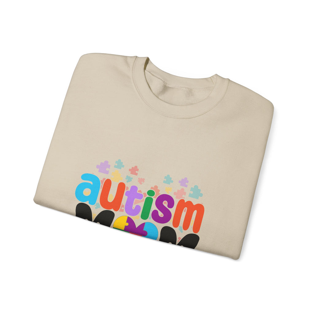 Autism Mom Crewneck Sweatshirt — Colorful Puzzle Heart Awareness Pullover