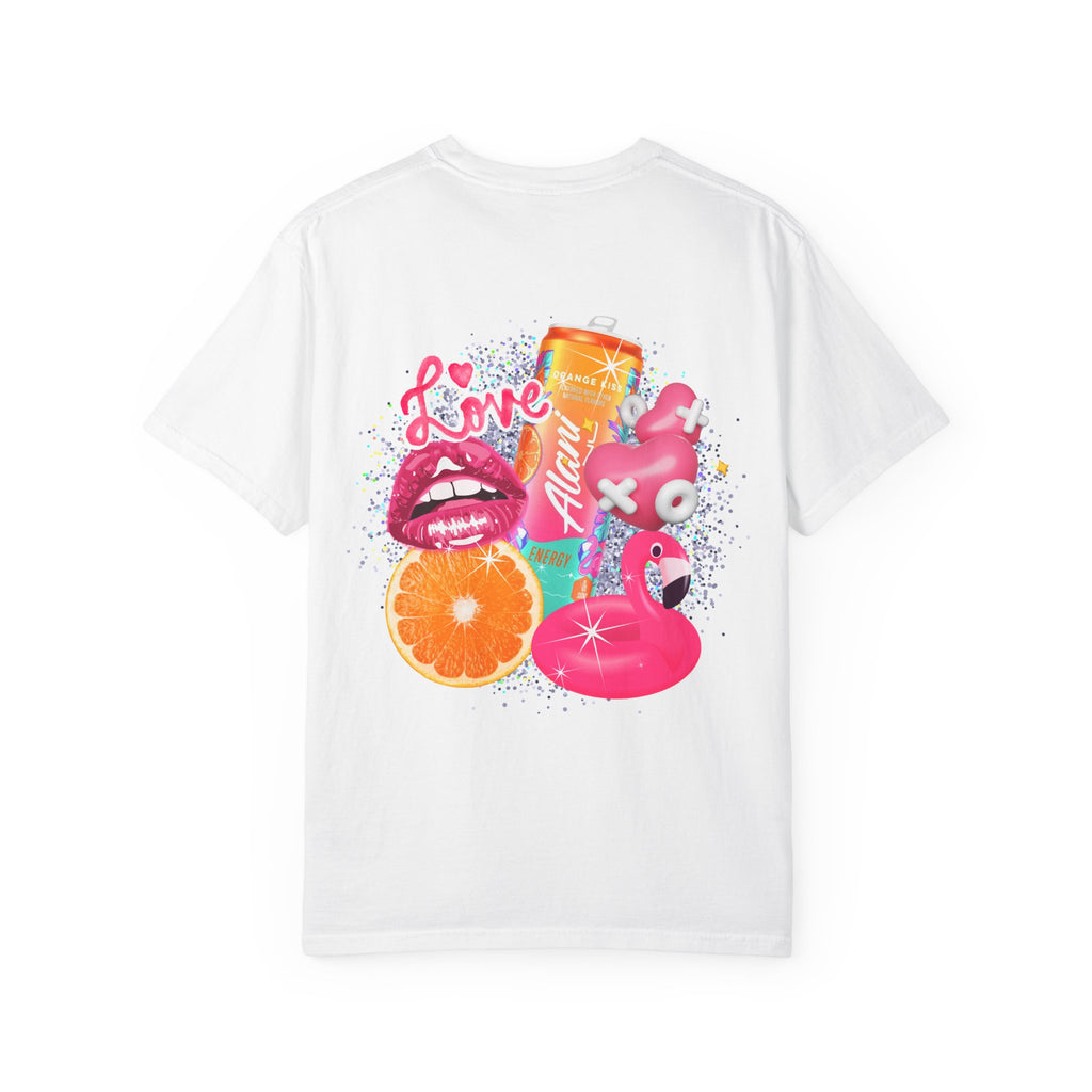 Alani Nu Beach Pop Graphic T-Shirt — Pink Flamingo, Citrus & Soda Can Design
