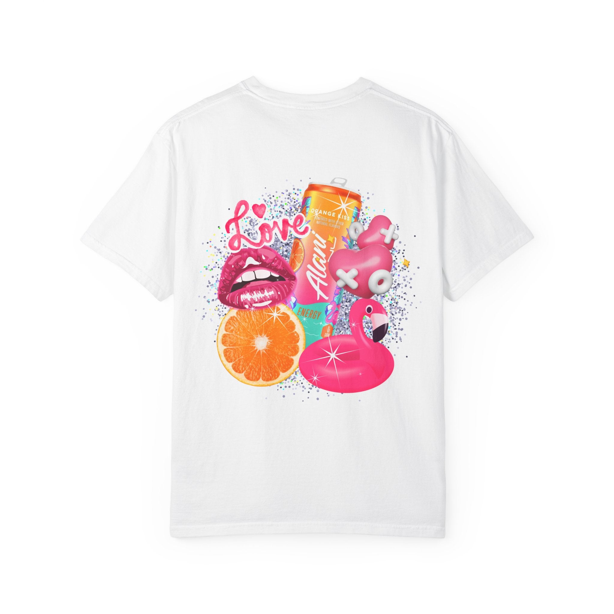 Alani Nu Beach Pop Graphic T-Shirt — Pink Flamingo, Citrus & Soda Can Design