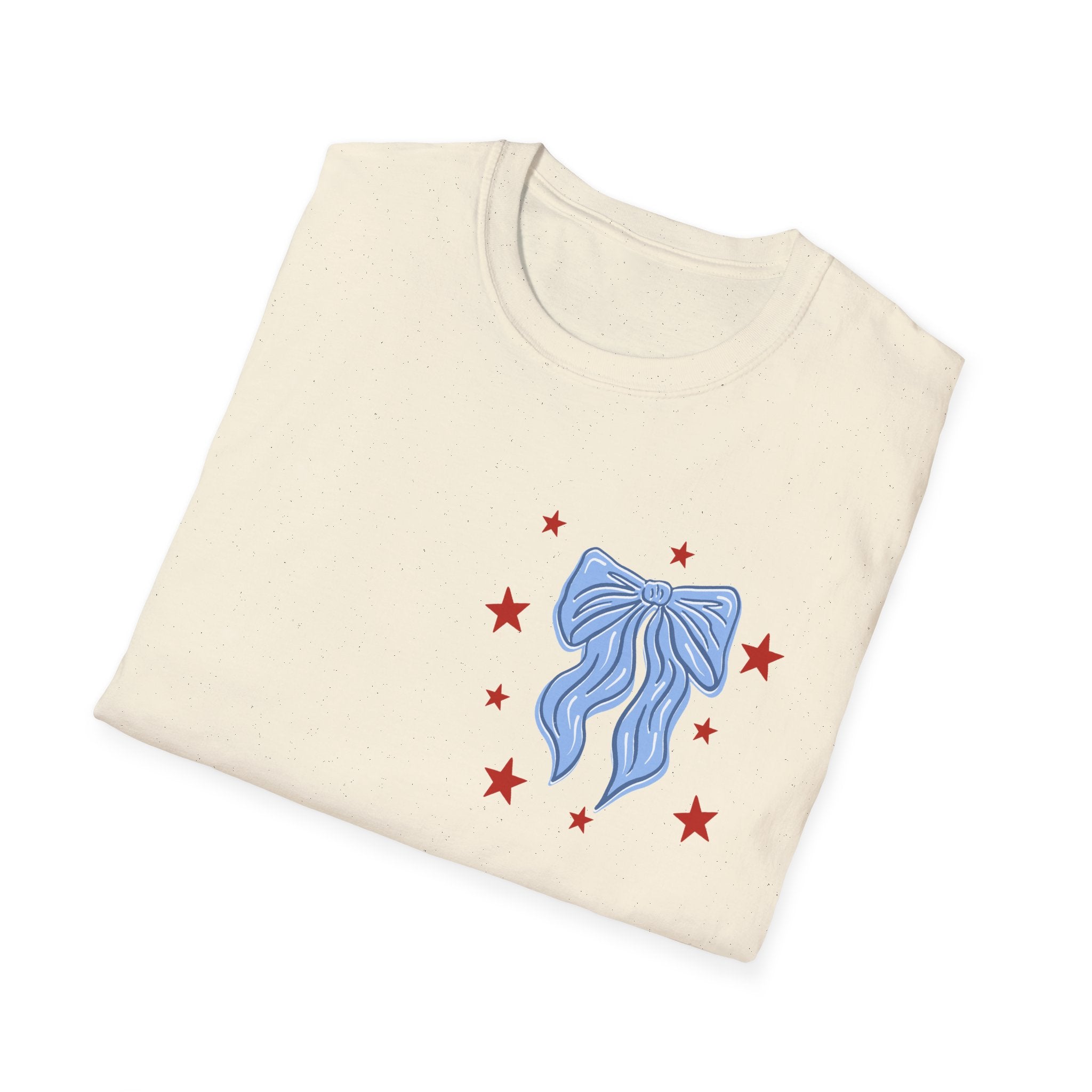Double-sided American Honey T-Shirt — Patriotic Red White Blue Bow Tee