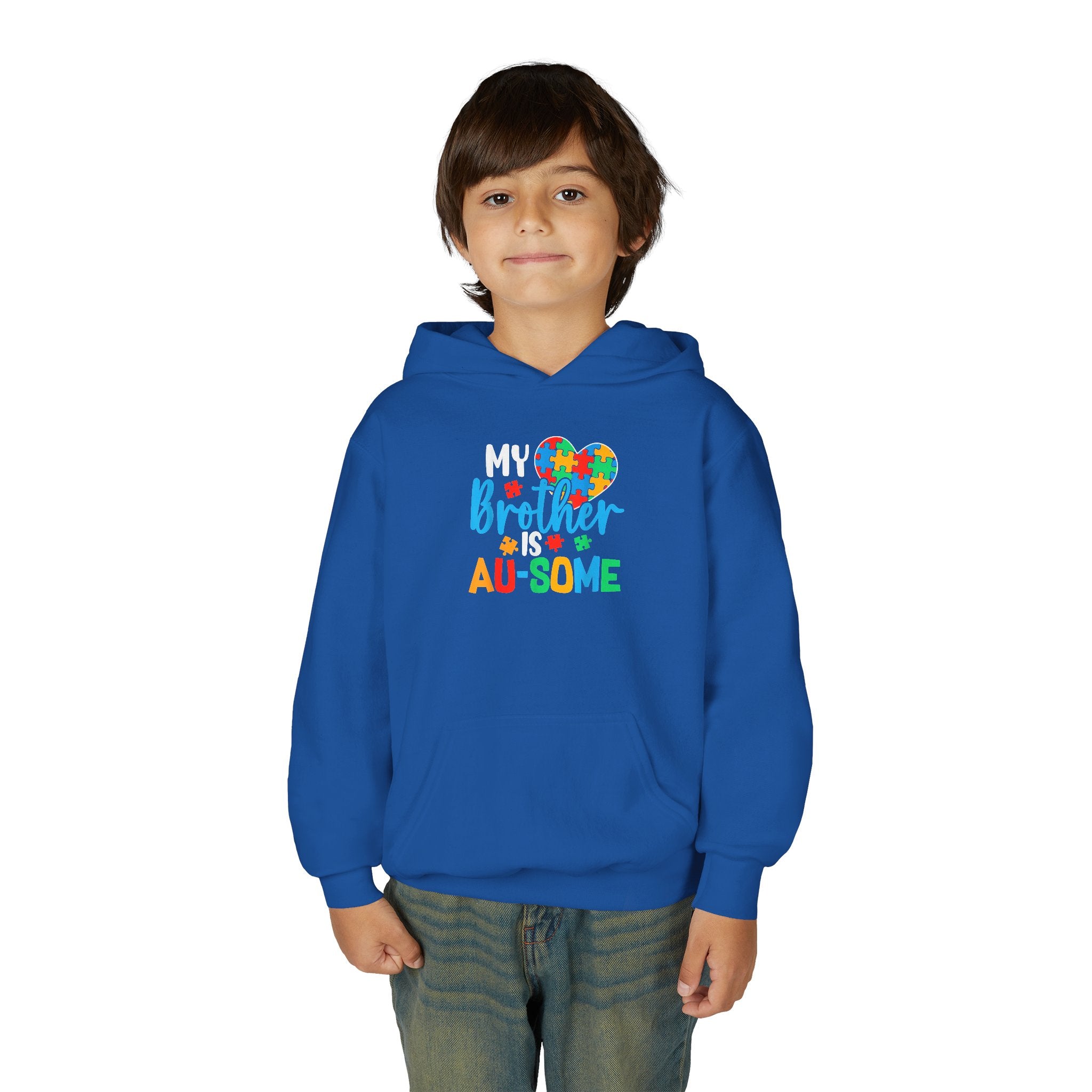 Youth Hoodie - "My Brother is Au-some" Autism Awareness Puzzle Heart Sweatshirt