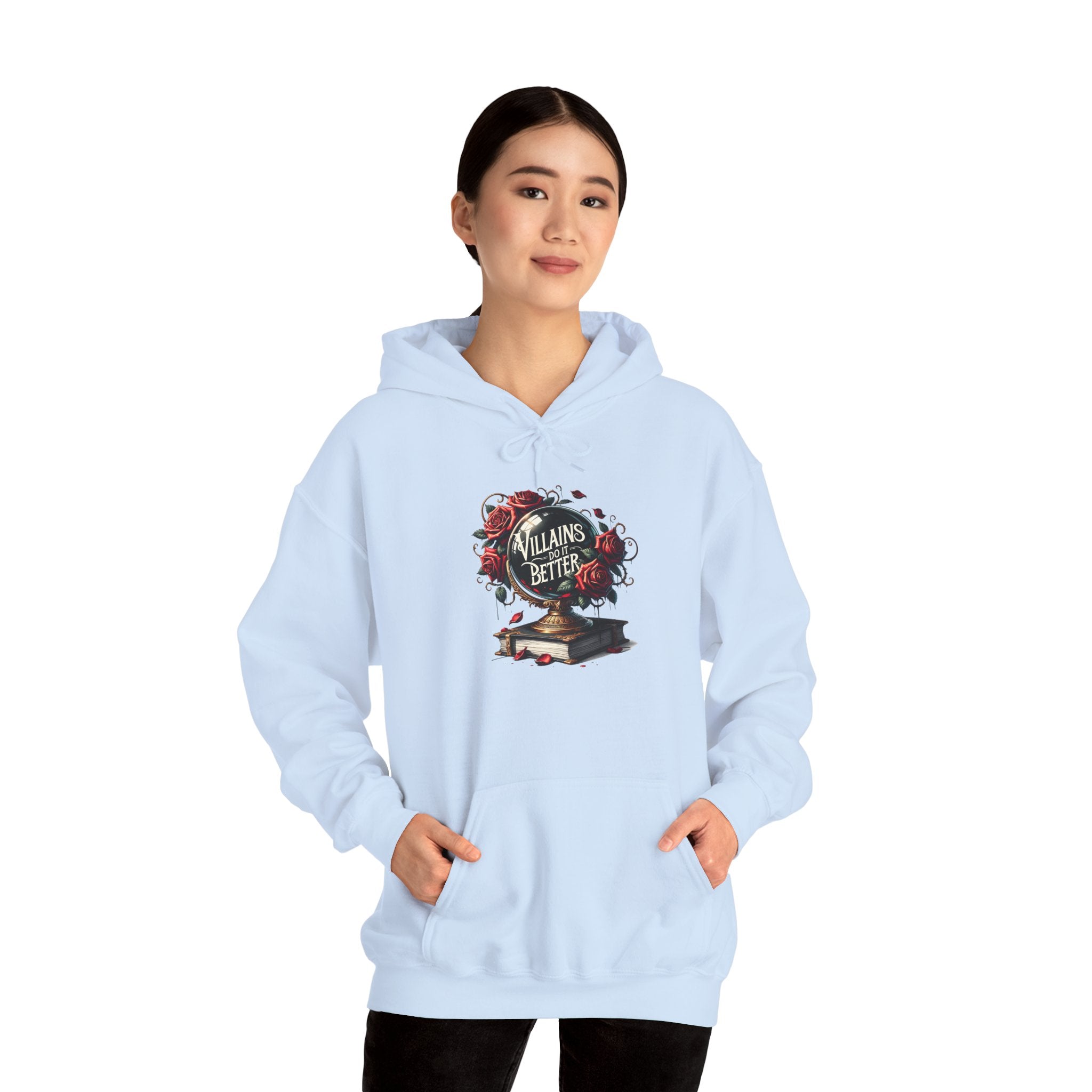 Villains Are Better Hoodie — Gothic Book & Rose Graphic Sweatshirt