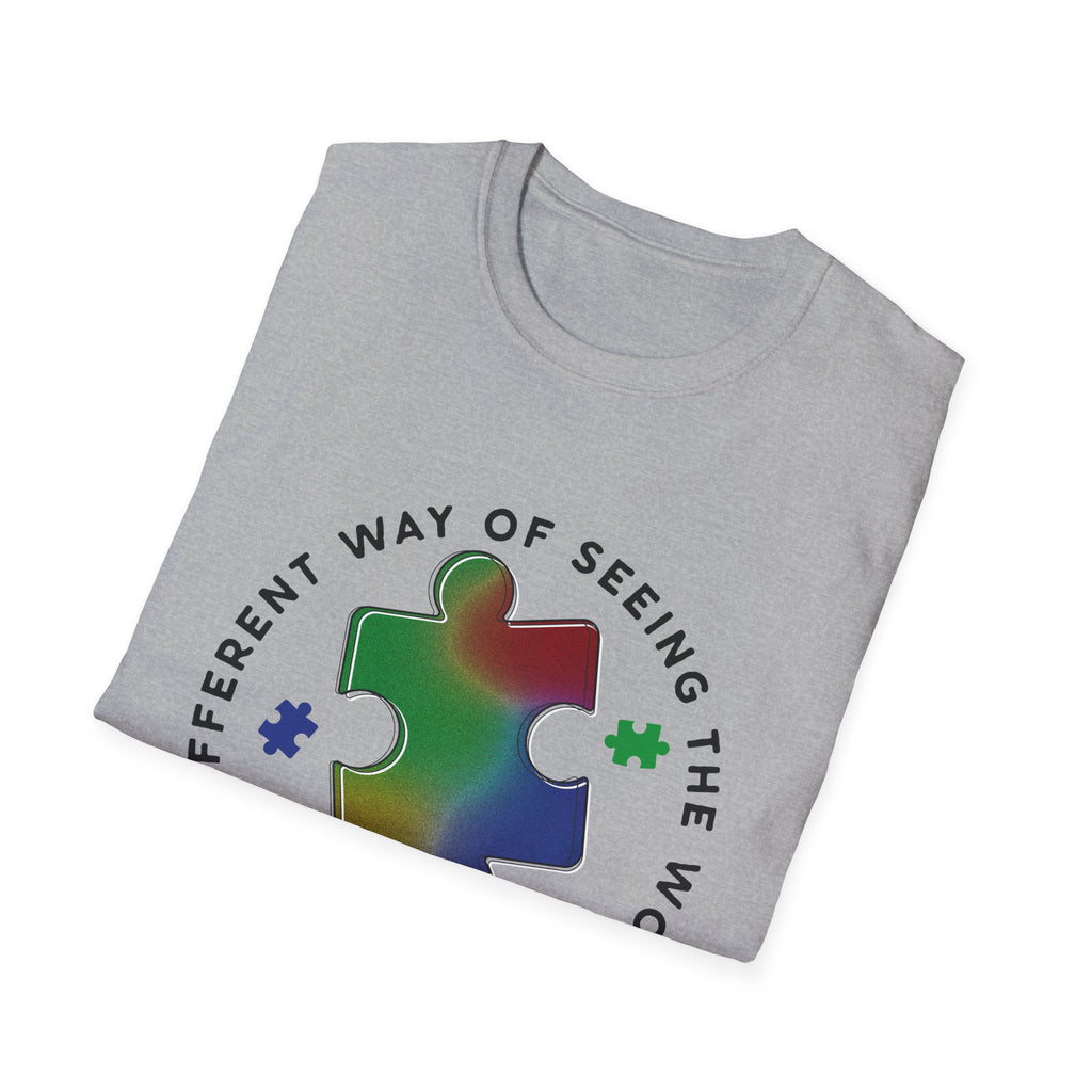 Autism Awareness T-Shirt – 'A Different Way of Seeing the World' Puzzle Heart Tee