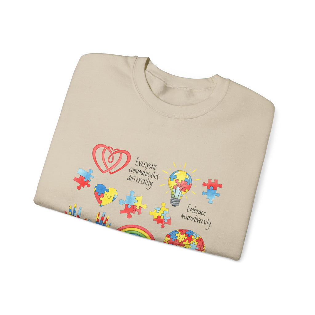 Autism Awareness Crewneck Sweatshirt — Puzzle Heart Rainbow Design