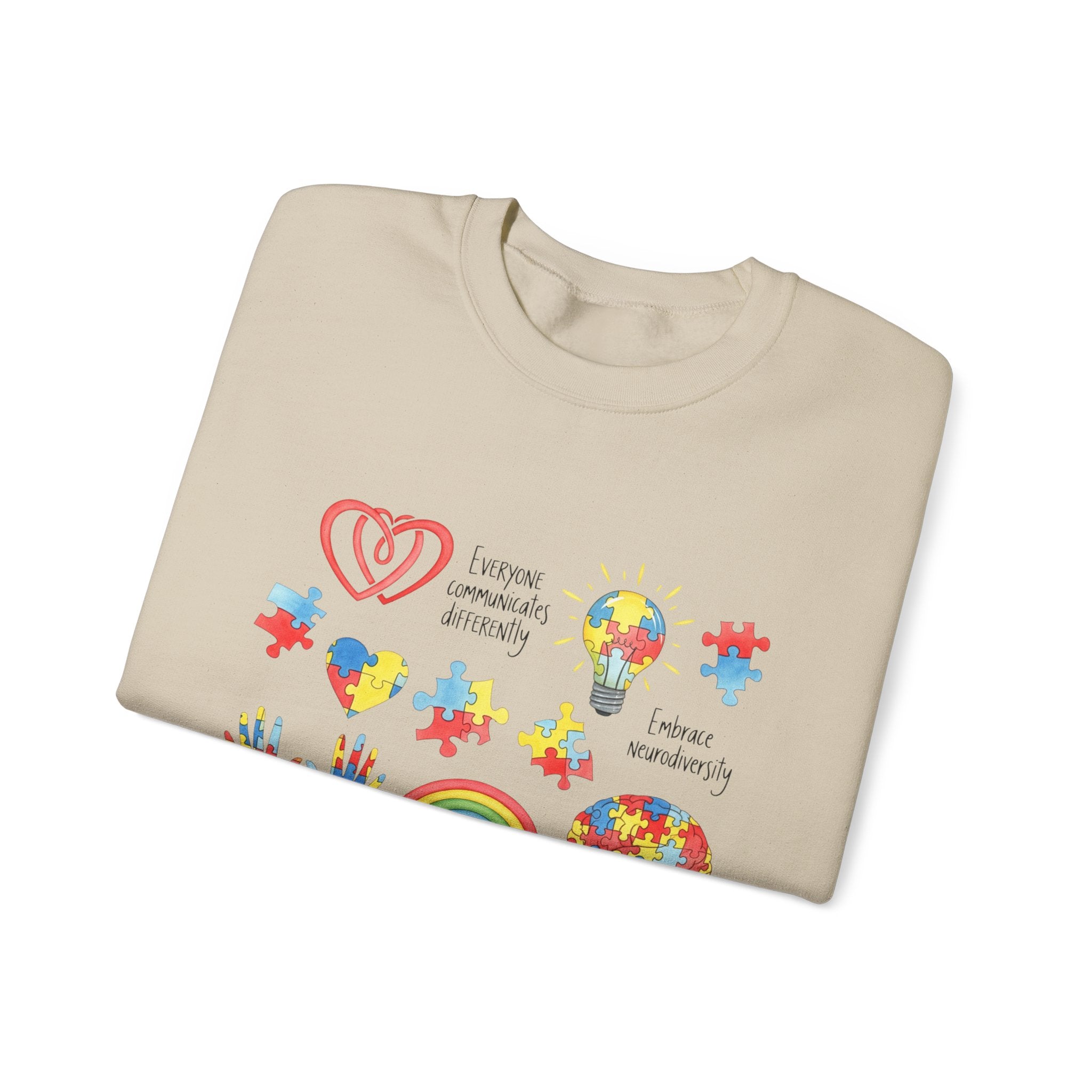 Autism Awareness Crewneck Sweatshirt — Puzzle Heart Rainbow Design