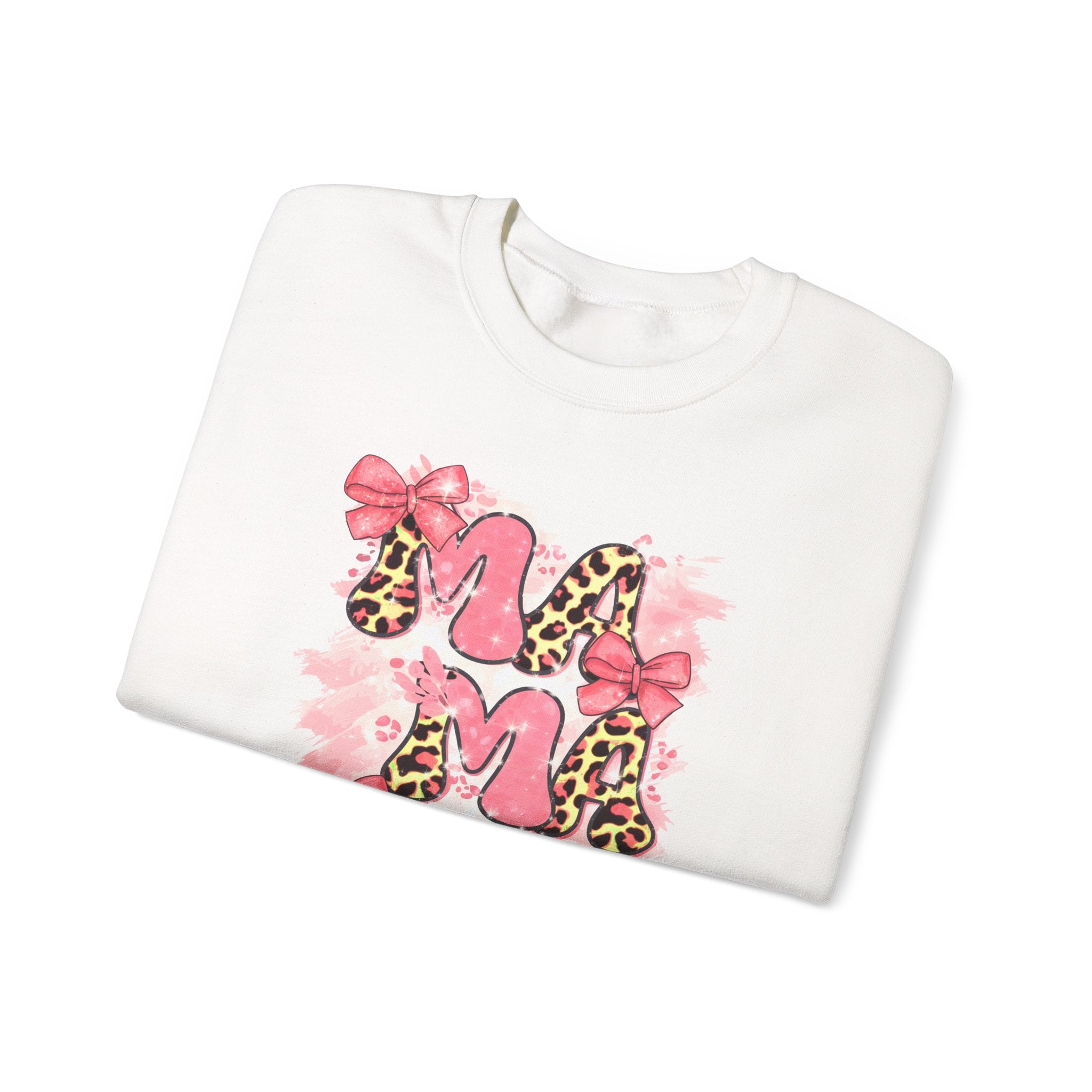 Sweatshirt — Pink Leopard “MOM” Design with Bows | Mother’s Day Cozy Crewneck