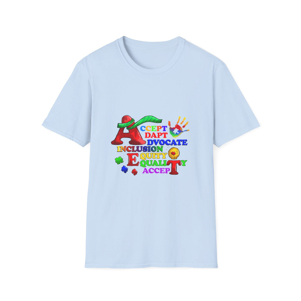 Autism Acceptance Rainbow T-Shirt — "Accept, Adapt, Advocate" Inclusion Tee