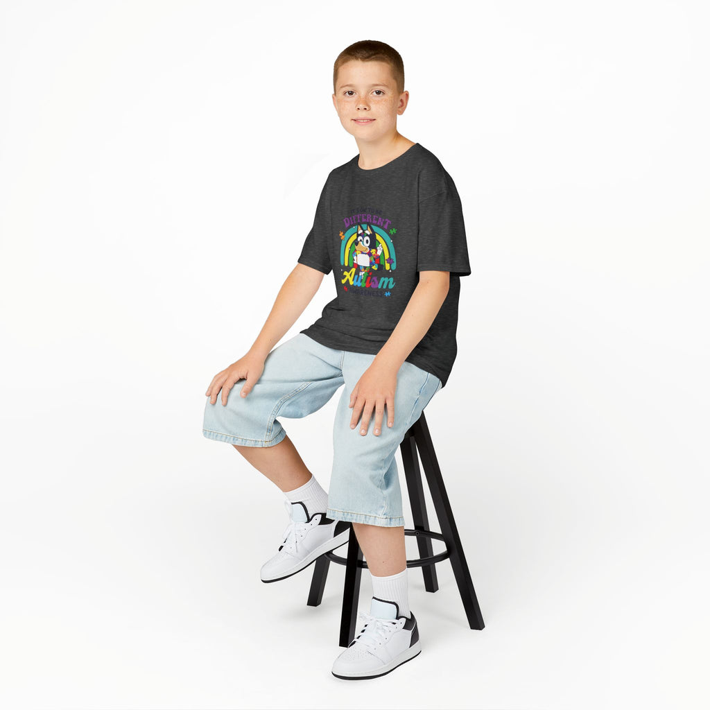 Kids Tee — "It's OK to Be Different" Autism Awareness Rainbow Design