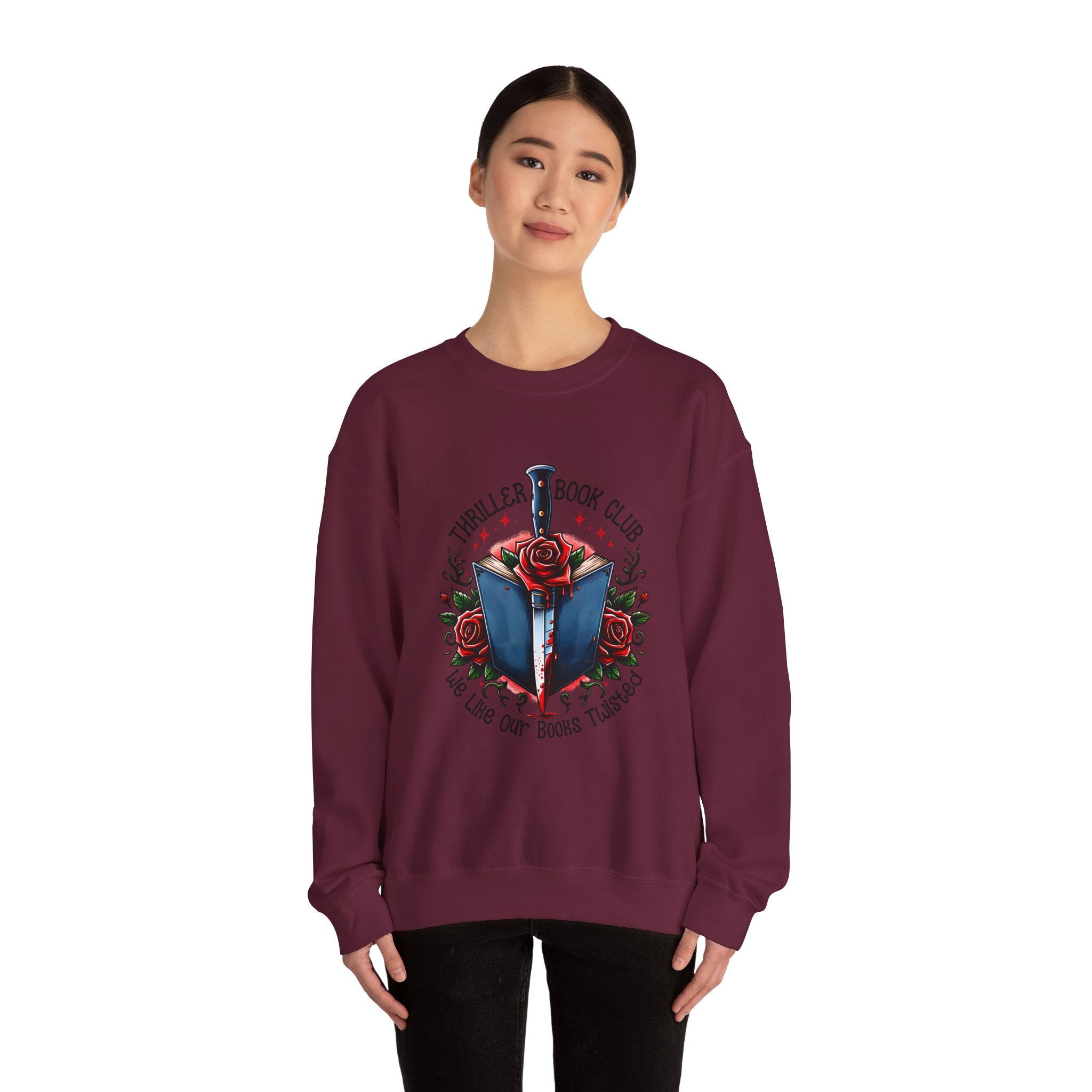 Thriller Book Club Sweatshirt — "We Like Our Books Flipped" Gothic Rose & Dagger Crewneck